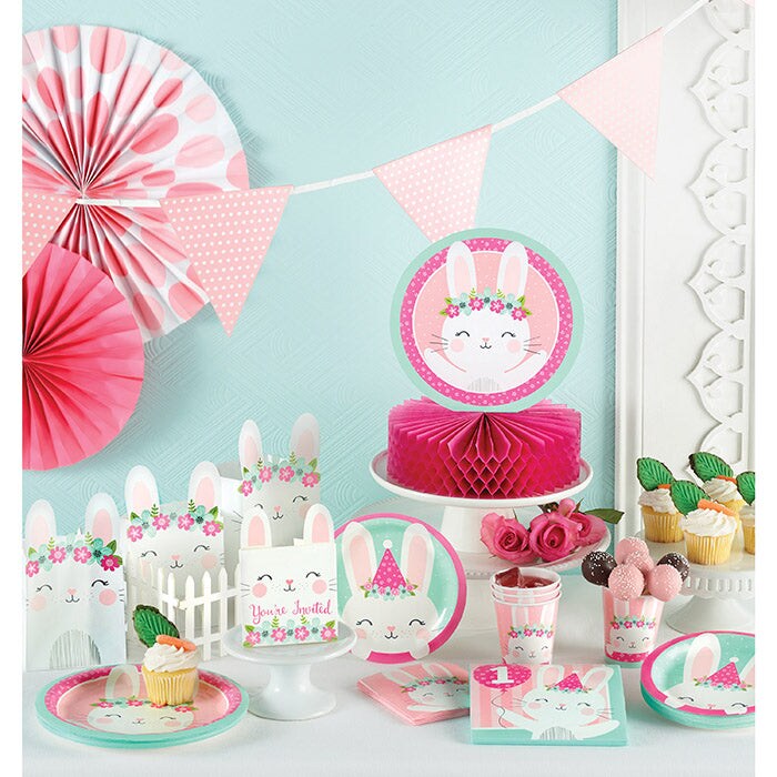6 pc Bulk Bunny Party Happy Birthday Banners with Stickers