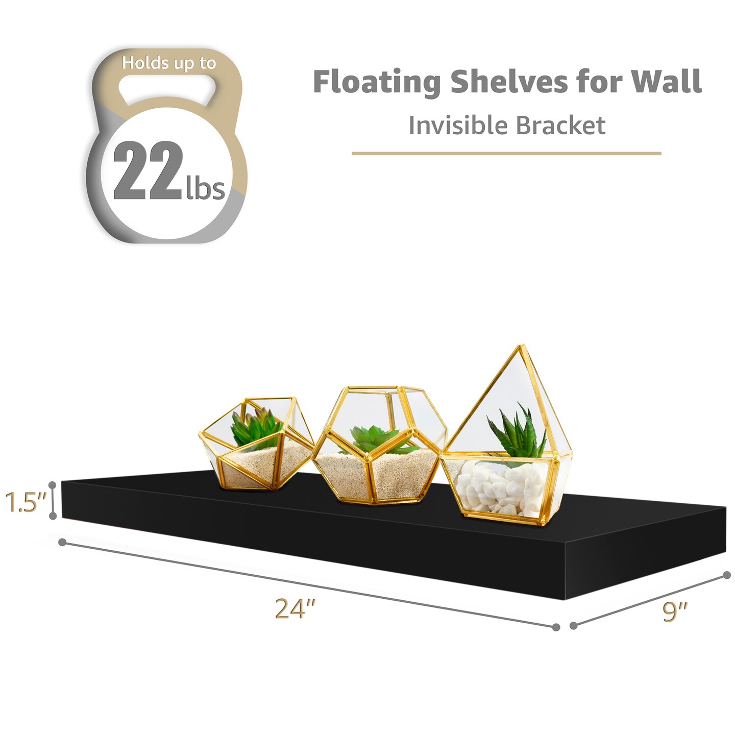 Sorbus Floating Shelves 3 Pack, 24-Inch Wall Mounted Shelves for Wall Decor and Storage with Invisible Brackets