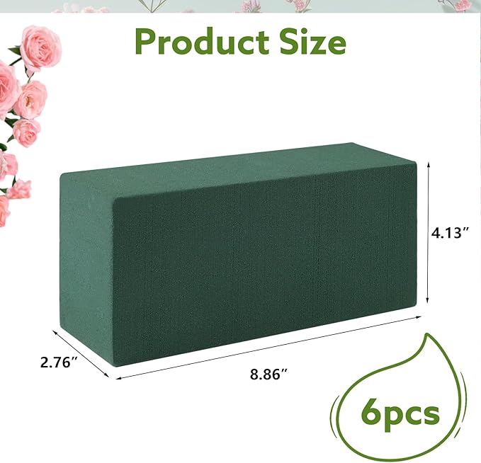 6Pcs Floral Foam Blocks for Fresh and Artificial Flower Arrangements, (Larger Size 8.86" L x 4.13" W x 2.76" H) Flower Foam Bricks Florist Foam for Valentine's Day,Wedding, Birthday,Home, Office