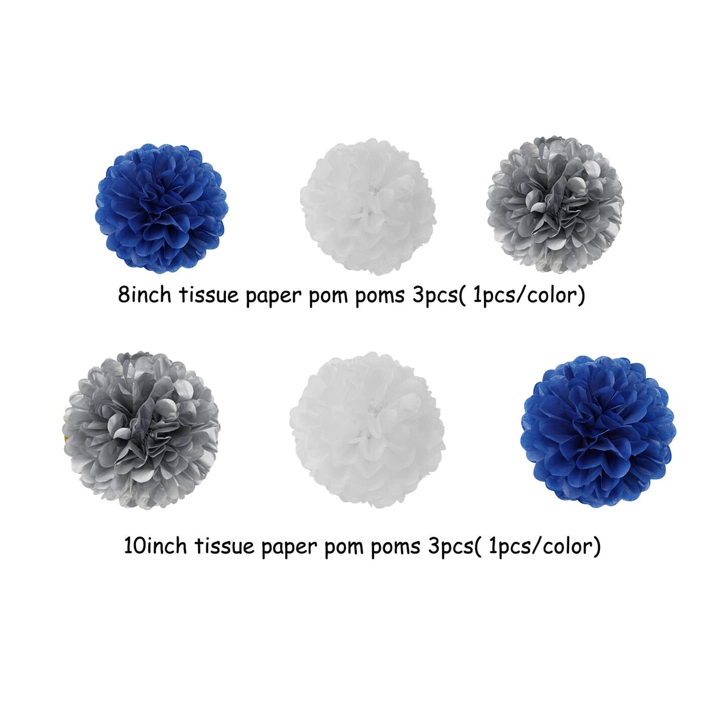 Navy-Blue White-Silver Party-Decoration Graduation Banner - 8pcs Kits Cap Garland Streamers, Paper Tissue Pom Poms Flowers,We are So Proud of You Congratulations Grad 2026 Decor Lasting Surprise