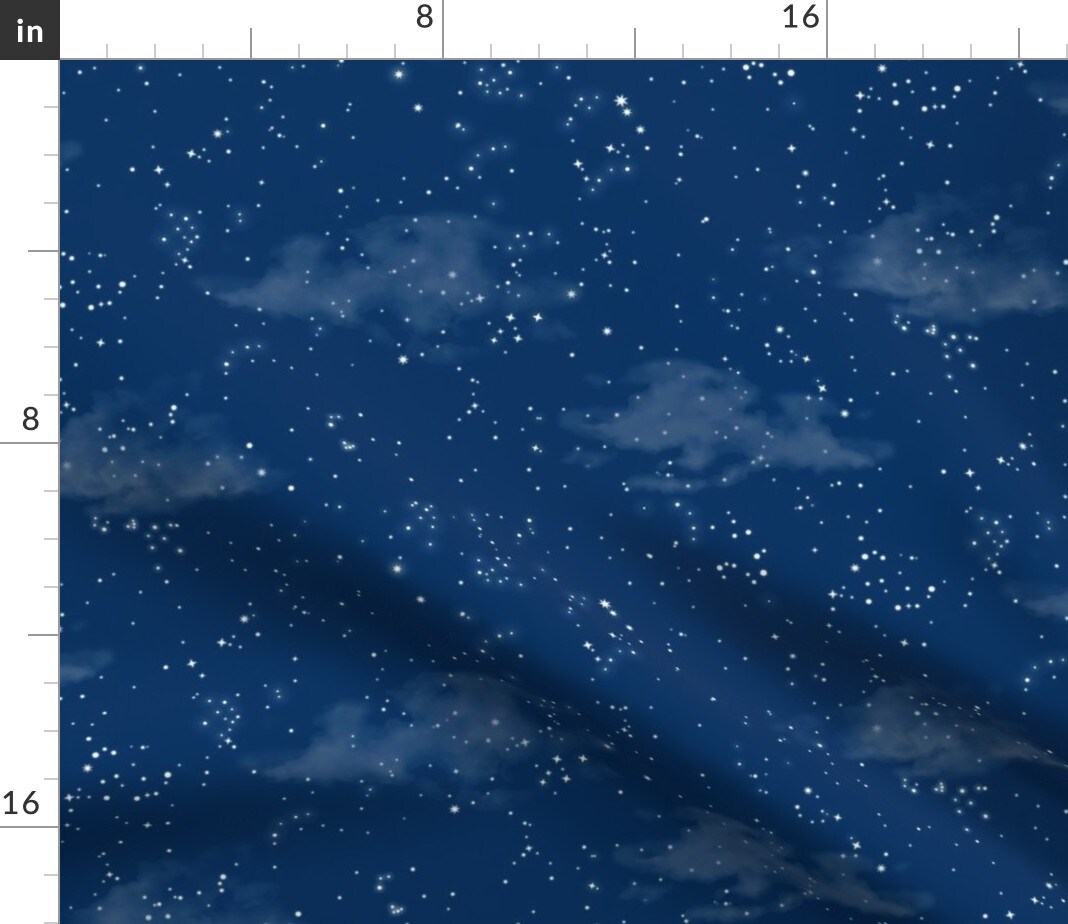 Blue Stars Nature Clouds Night Sky Constellations Summer Navy Fabric Star Constellation Custom Printed Fabric by Spoonflower Various Fabrics by the Yard or Fat Quarter