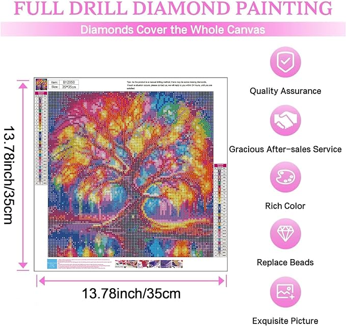 Tree of Life Diamond Painting Kits for Adults,Full Drill Diamond Art Kits for Beginners,Round 5D DIY Diamond Dots Paintings, Diamonds Pictures Gem Art and Crafts Home Decor 13.78x13.78 inch