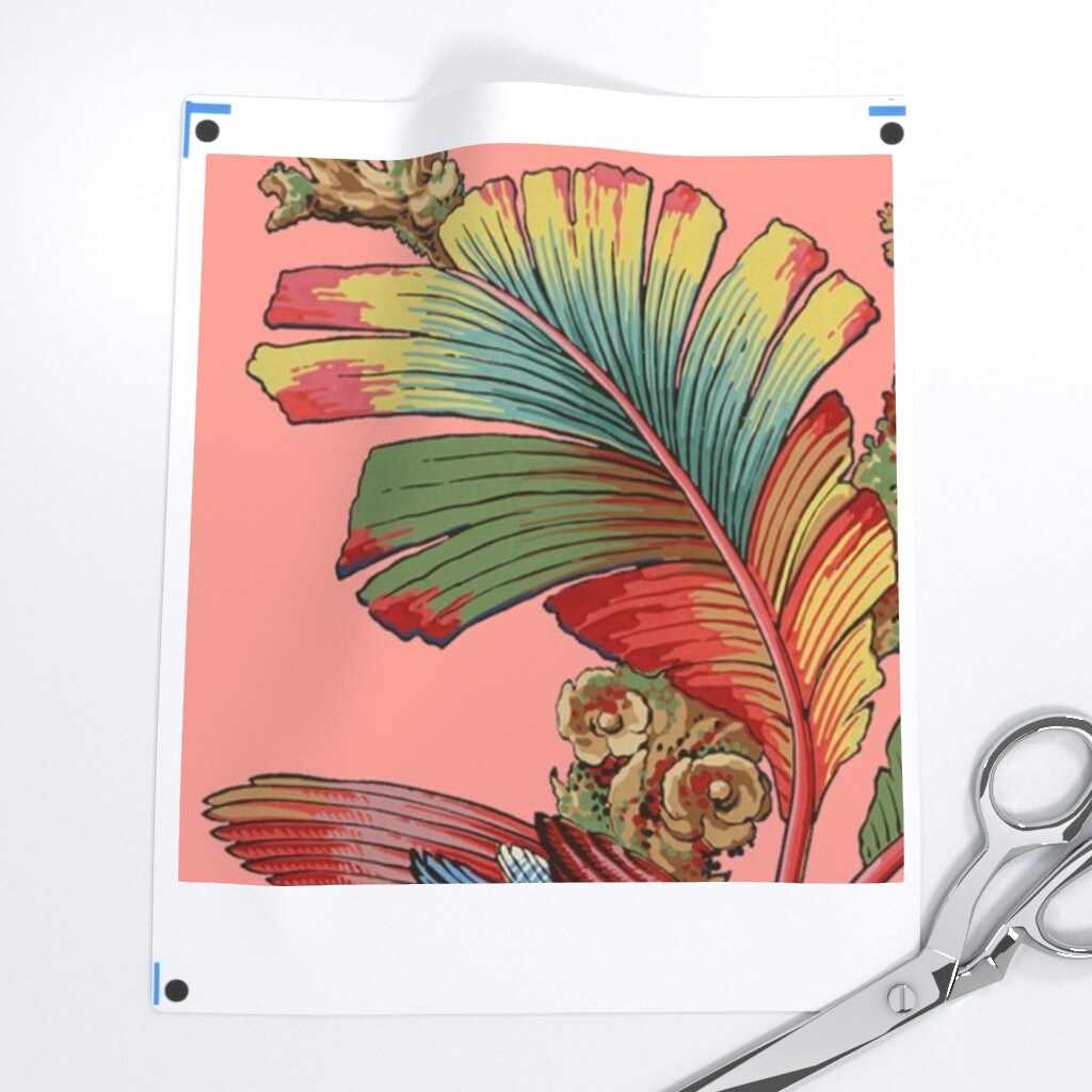 Antique Tropical Parrot Botanical Palm Pink Custom Printed Fabric by Spoonflower Various Fabrics by the Yard or Fat Quarter