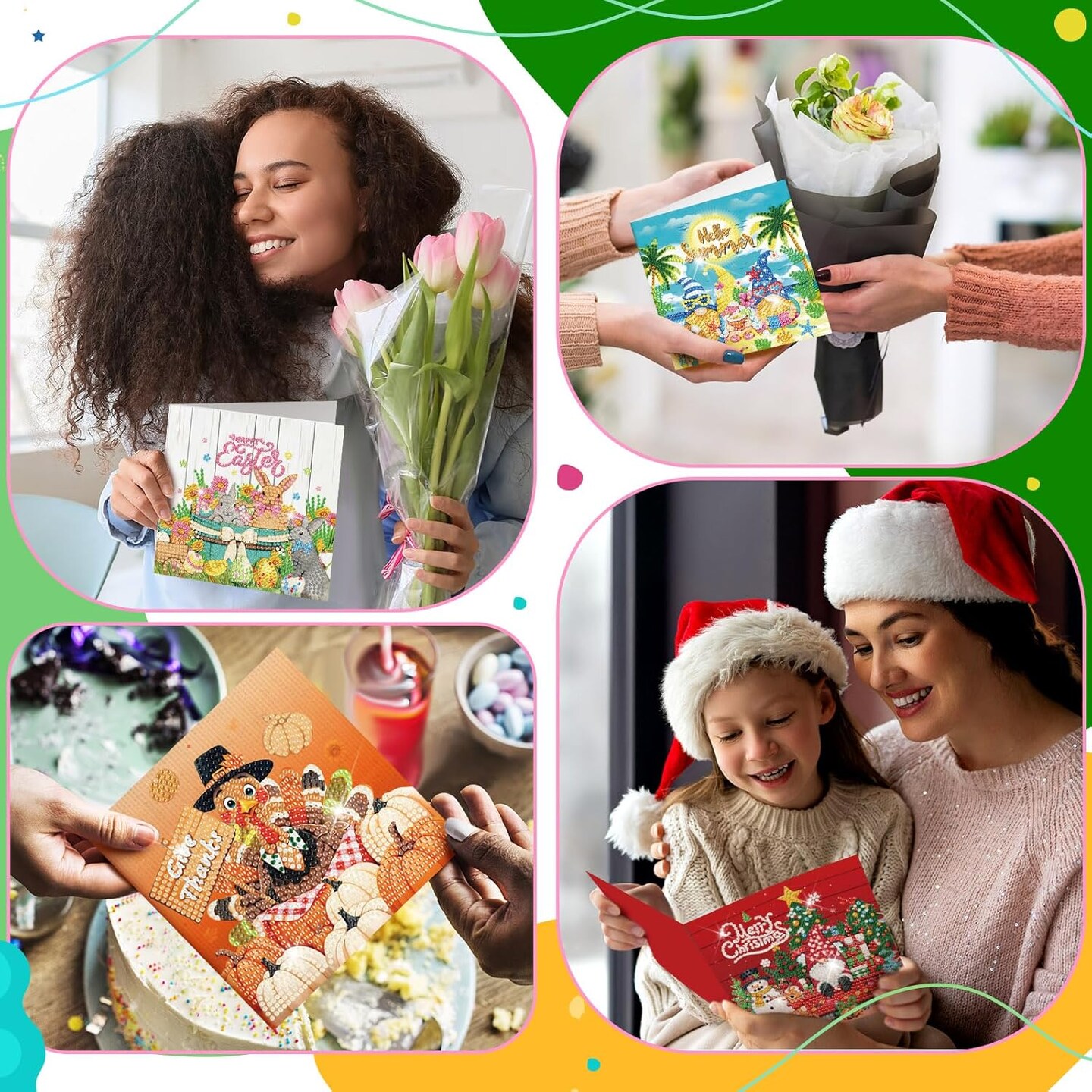 12-Pack Holiday Diamond Painting Greeting Card Kit – DIY 5D Rhinestone Seasonal Cards with Envelopes for Adults, Family & Friends