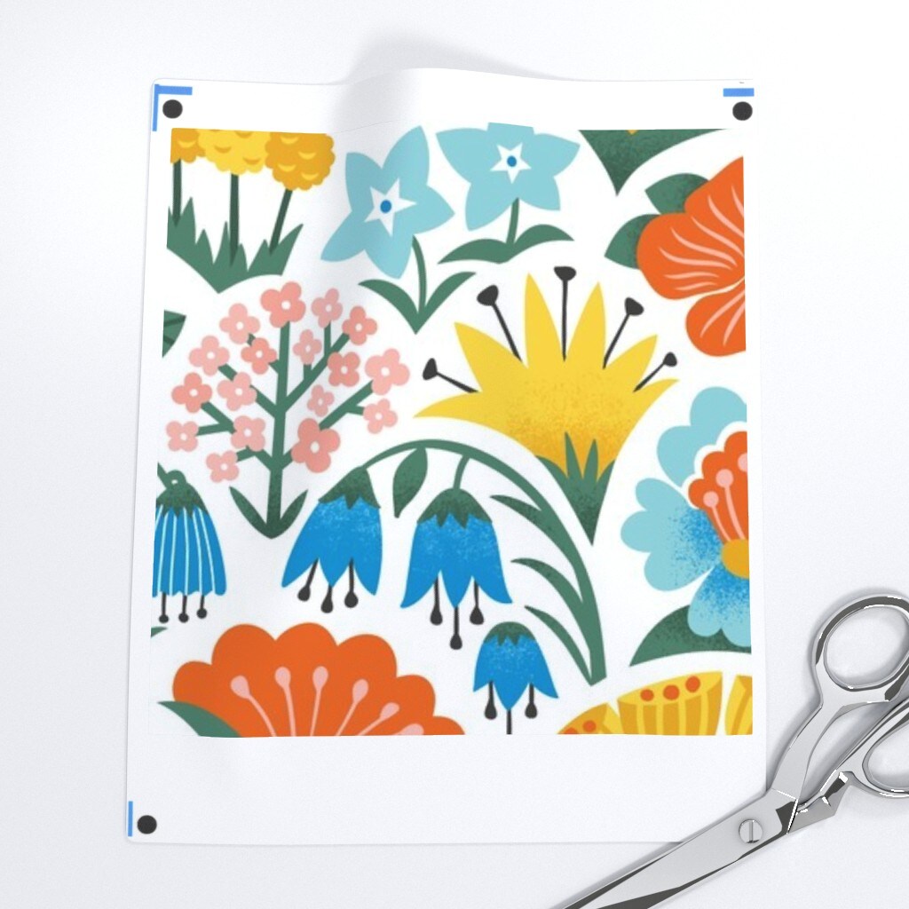 Scandinavian Floral Folk Flowers Pink Yellow Blue Garden Botanical Vintage Retro Midcentury Modern Custom Printed Fabric by Spoonflower Various Fabrics by the Yard or Fat Quarter