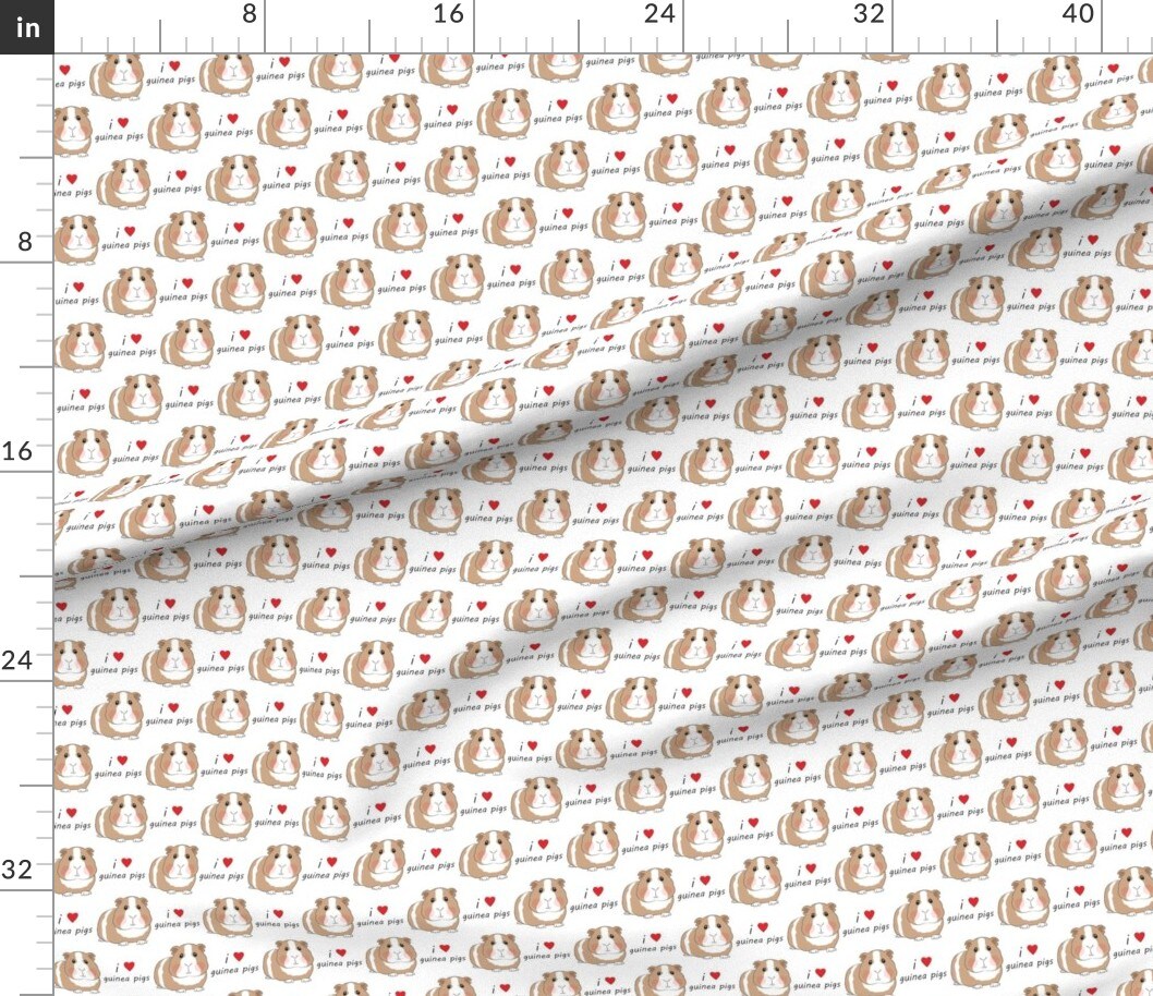 Love Guinea Pigs Brown Cute Pig Animal Adorable Red Heart Pets Custom Printed Fabric by Spoonflower Various Fabrics by the Yard or Fat Quarter