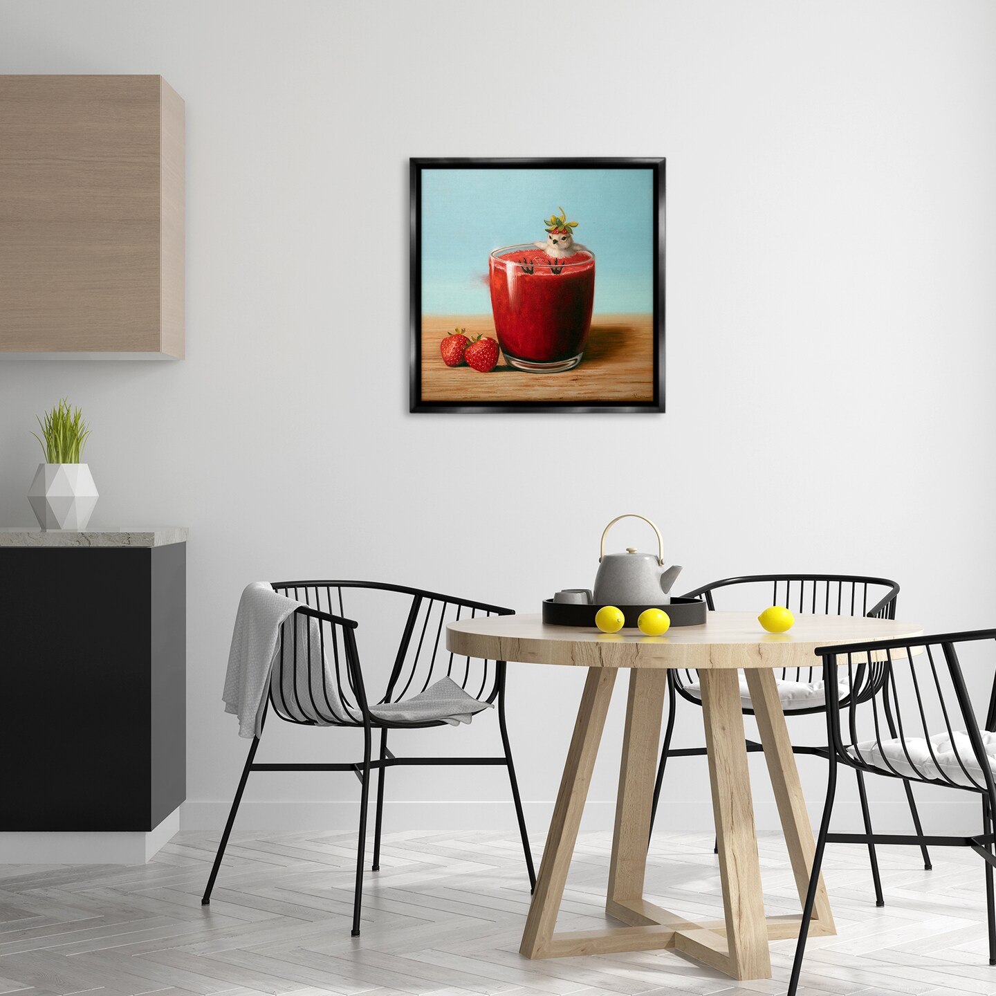 Stupell Industries Bird in Strawberry Drink Framed Floater Canvas Wall Art Design by Lucia Heffernan