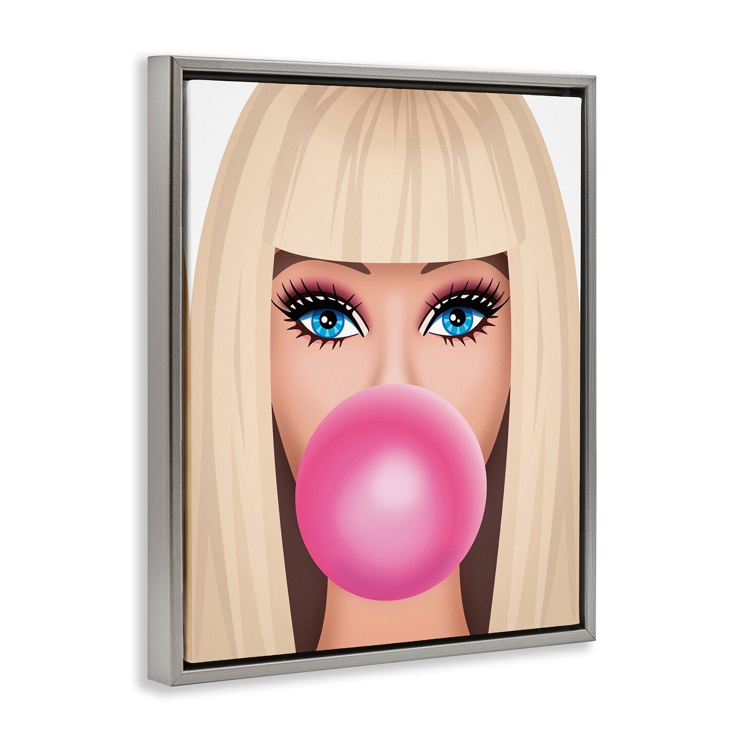 Stupell Industries Blonde Girl & Bubblegum Framed Floater Canvas Wall Art Design by Nataly White