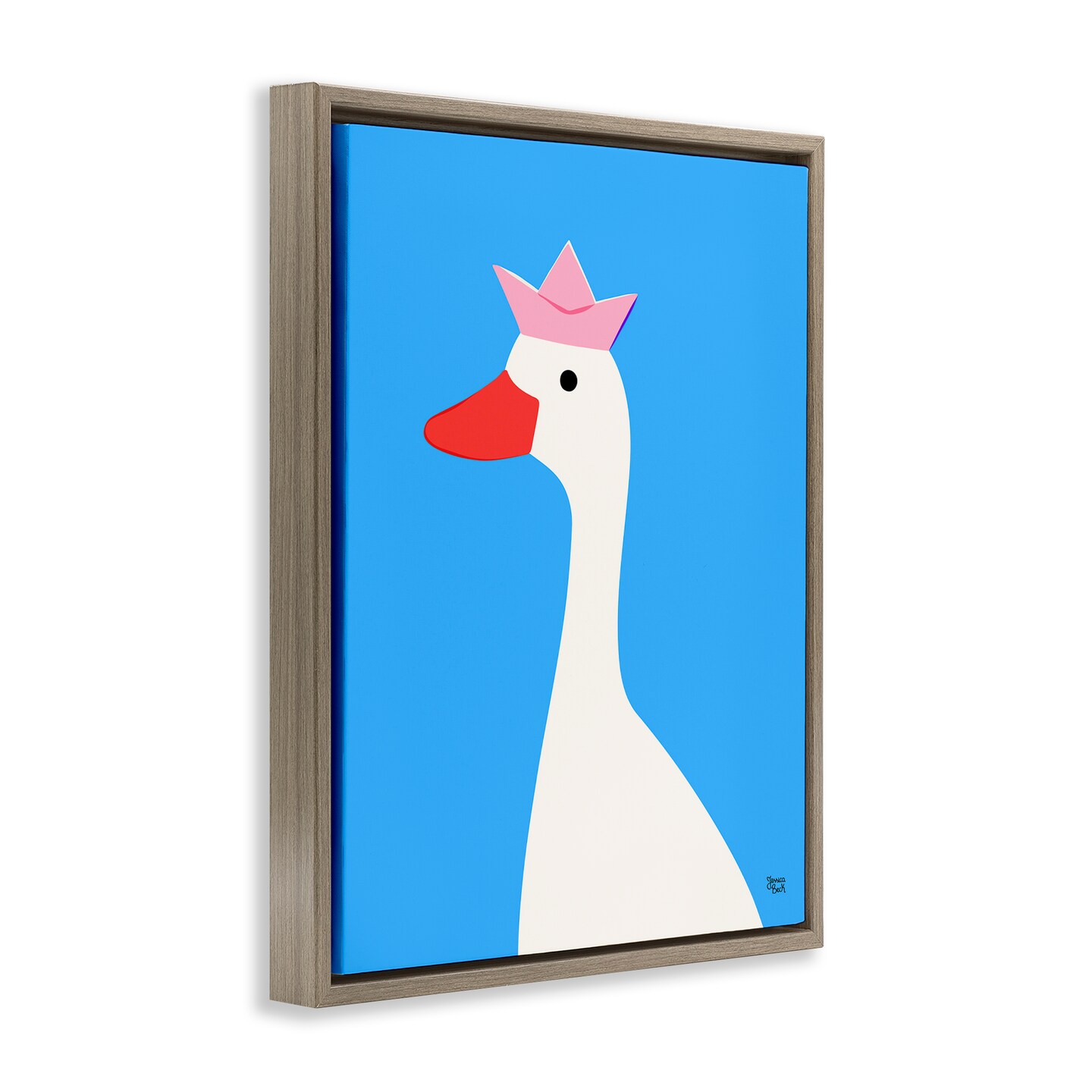 Stupell Industries Crowned Goose on Blue Framed Floater Canvas Wall Art Design by Jessica Beck