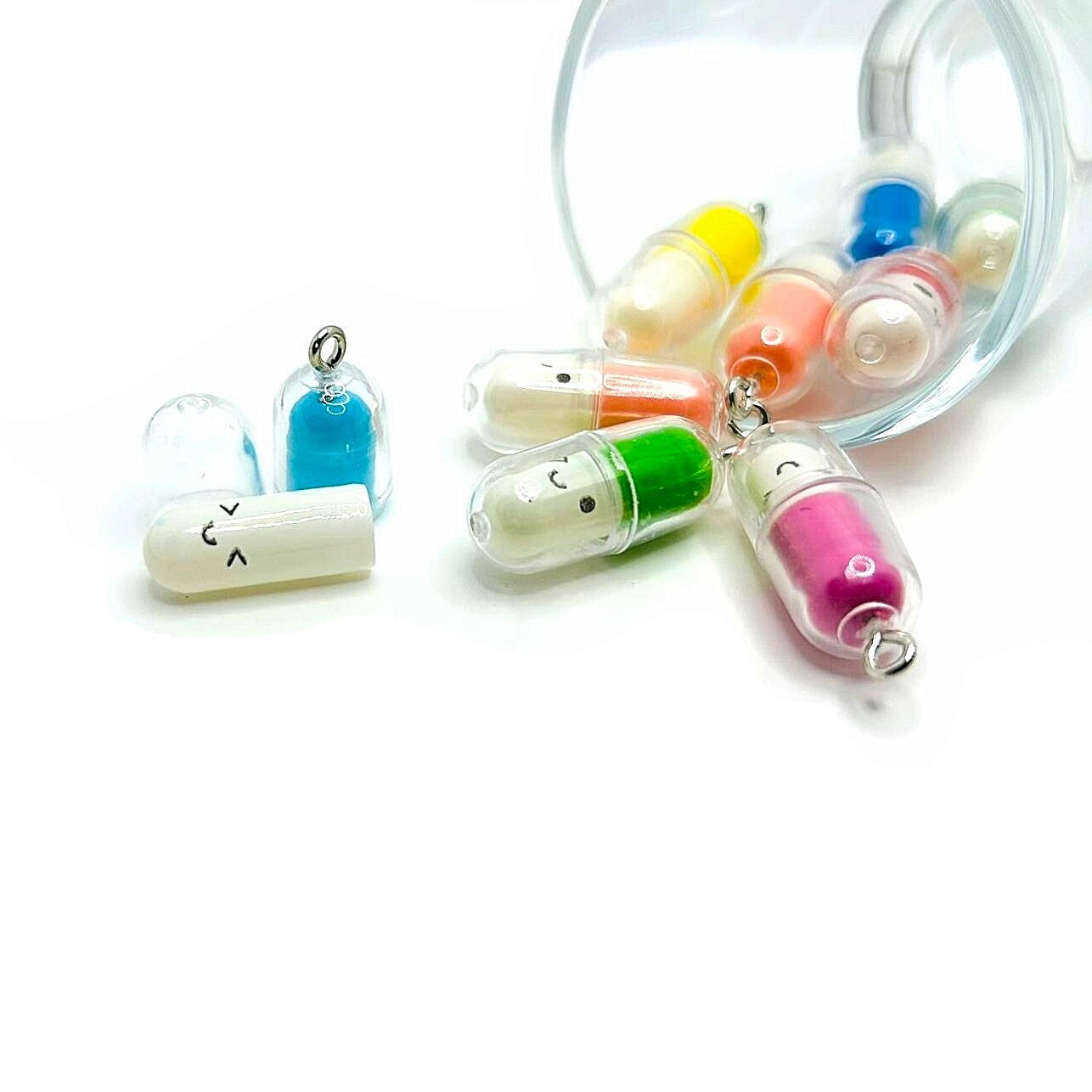 1, 4 or 20: Mixed Kawaii Happy Pill Wish Capsule Charms