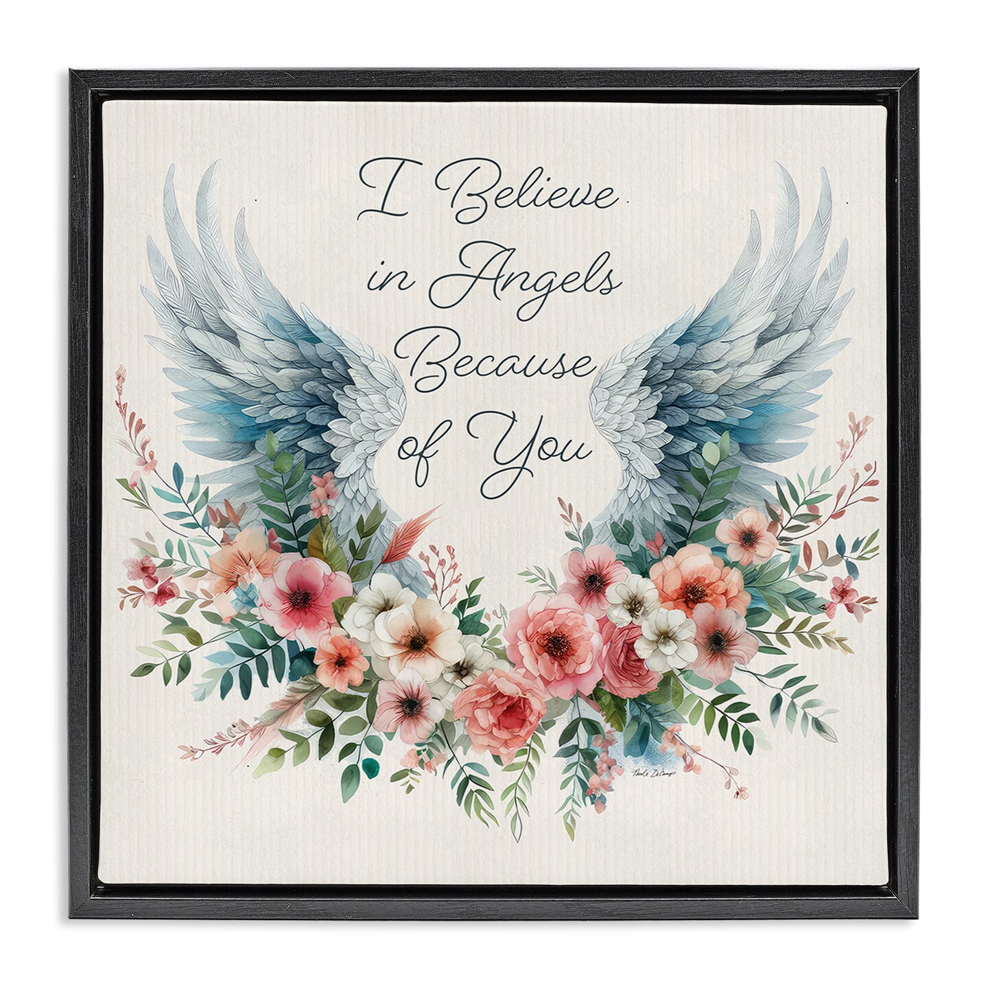 Stupell Industries Floral Believe In Angels Framed Floater Canvas Wall Art Design by Nicole DeCamp