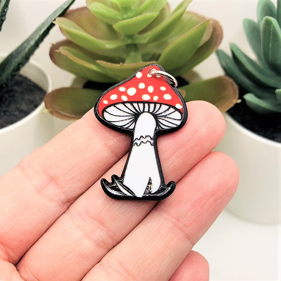 1, 4 or 20 Pieces: Red Mushroom Toadstool Charms - Double Sided