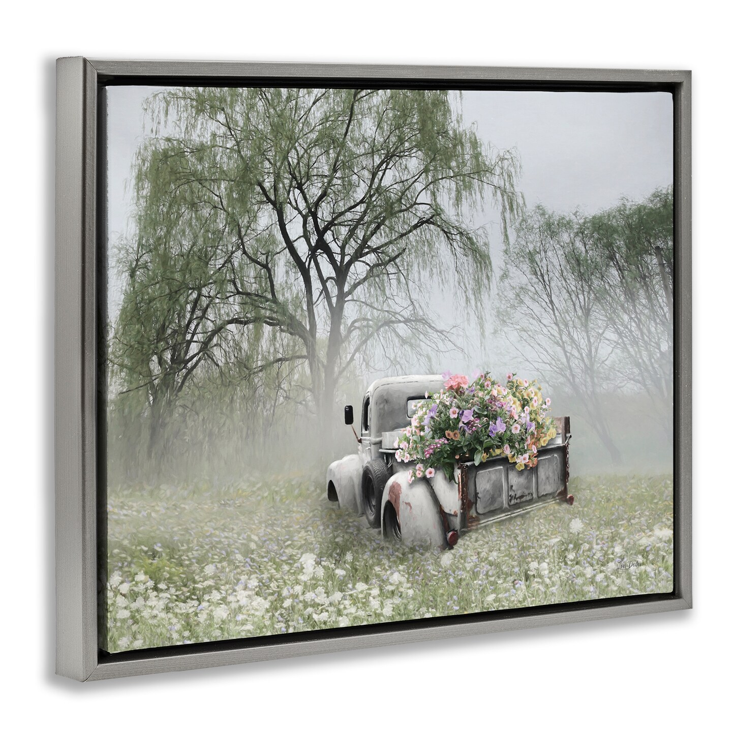 Stupell Industries Overgrown Floral Truck Framed Floater Canvas Wall Art Design by Lori Deiter