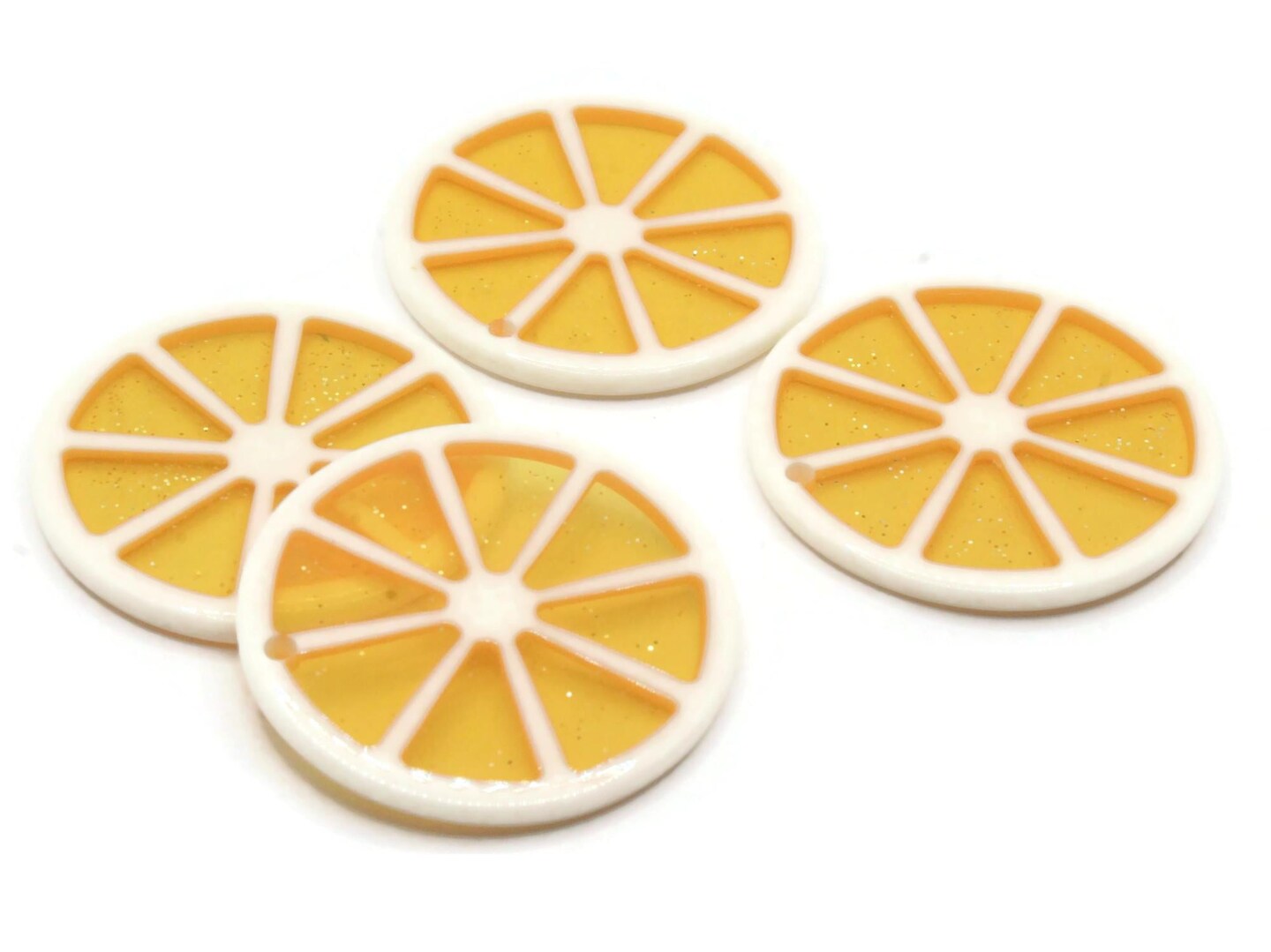 4 34mm Orange Citrus Fruit Slice Sparkle Resin Charms