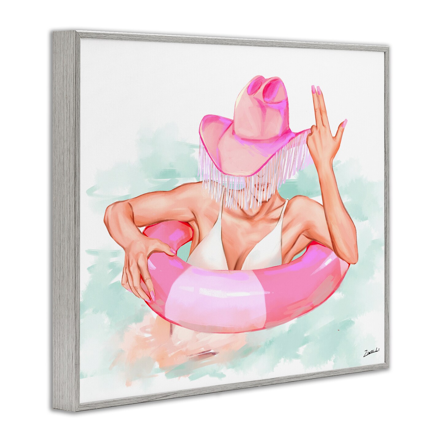 Stupell Industries Woman in Pool Float Framed Giclee Wall Art Design by Ziwei Li