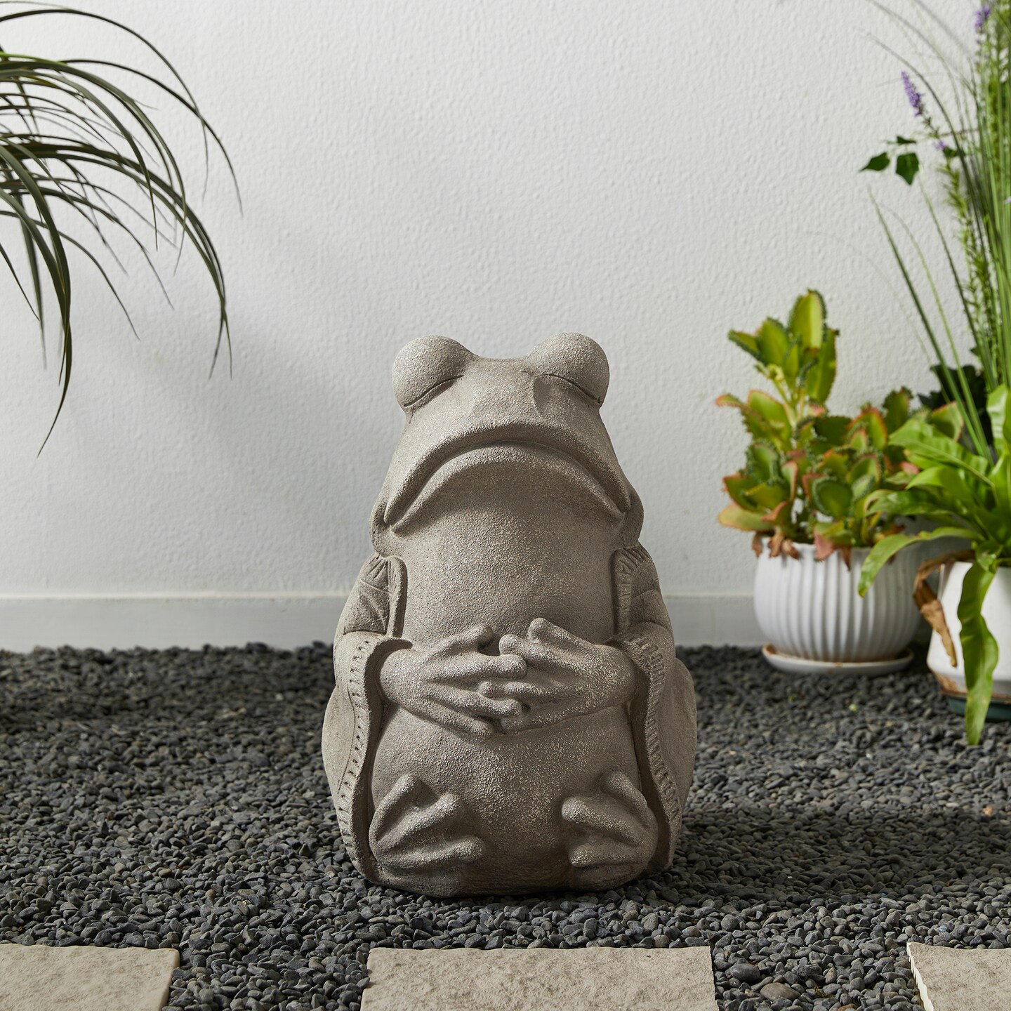 16.75"H MGO Faux Concrete Zen-Style Frog Garden Statue