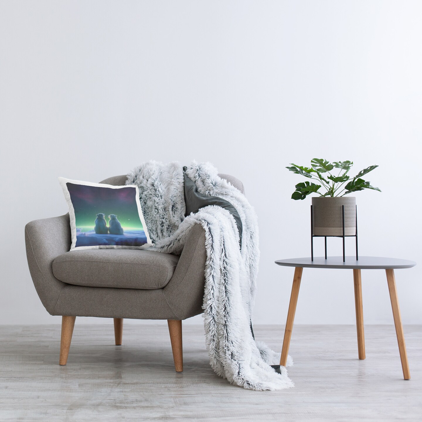 Bears Under Northern Lights Design by RB Throw Pillow 