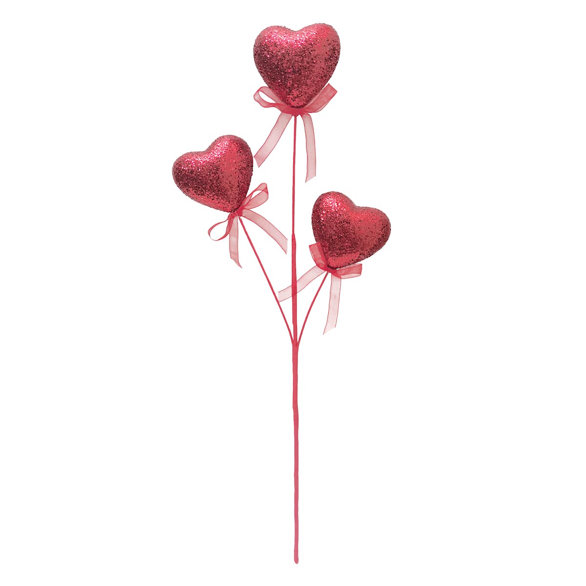 20" Red Glittered Trio Valentine's Heart Pick - Festive Décor