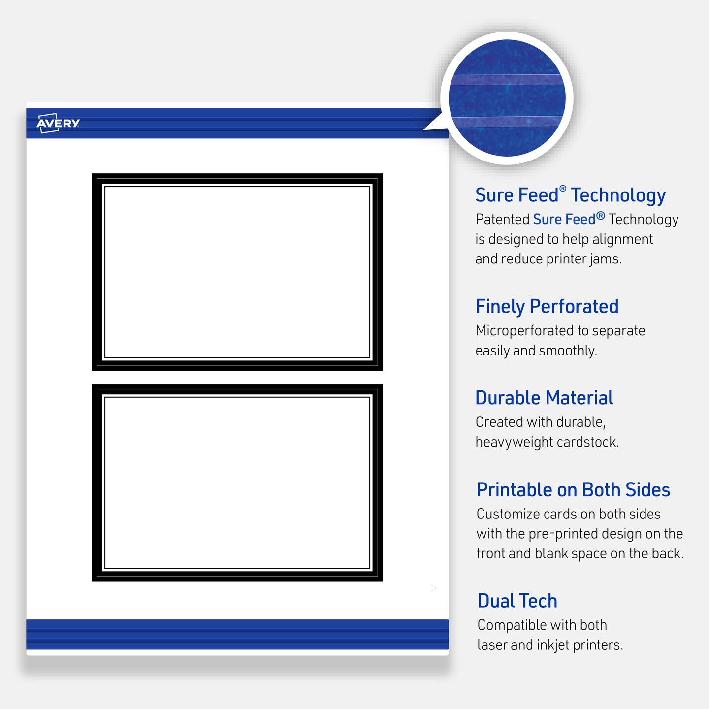 Avery Printable Rectangle Postcards, Double Black Border, 4&#x22; x 6&#x22;, Matte White Rectangle Postcards, Laser/Inkjet, 20ct, Great for Postcards
