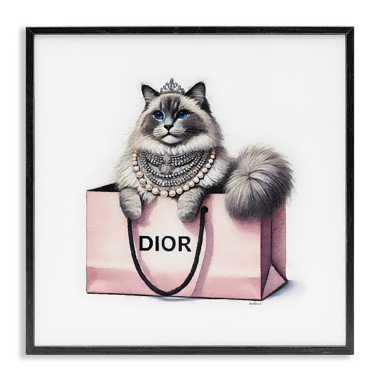 Stupell Industries Lovely Cat in Shopping Bag Framed Giclee Wall Art Design by Amanda Greenwood