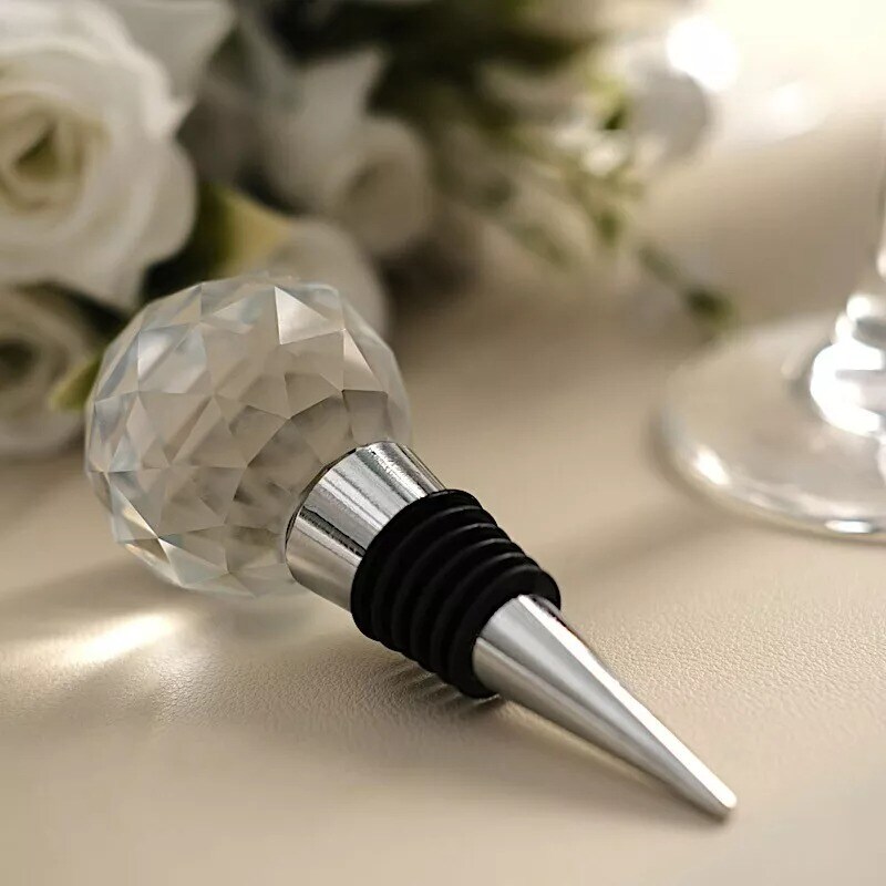 Crystal Glass Ball Silver Metal Wine BOTTLE STOPPER Clear Gift Box Party Events