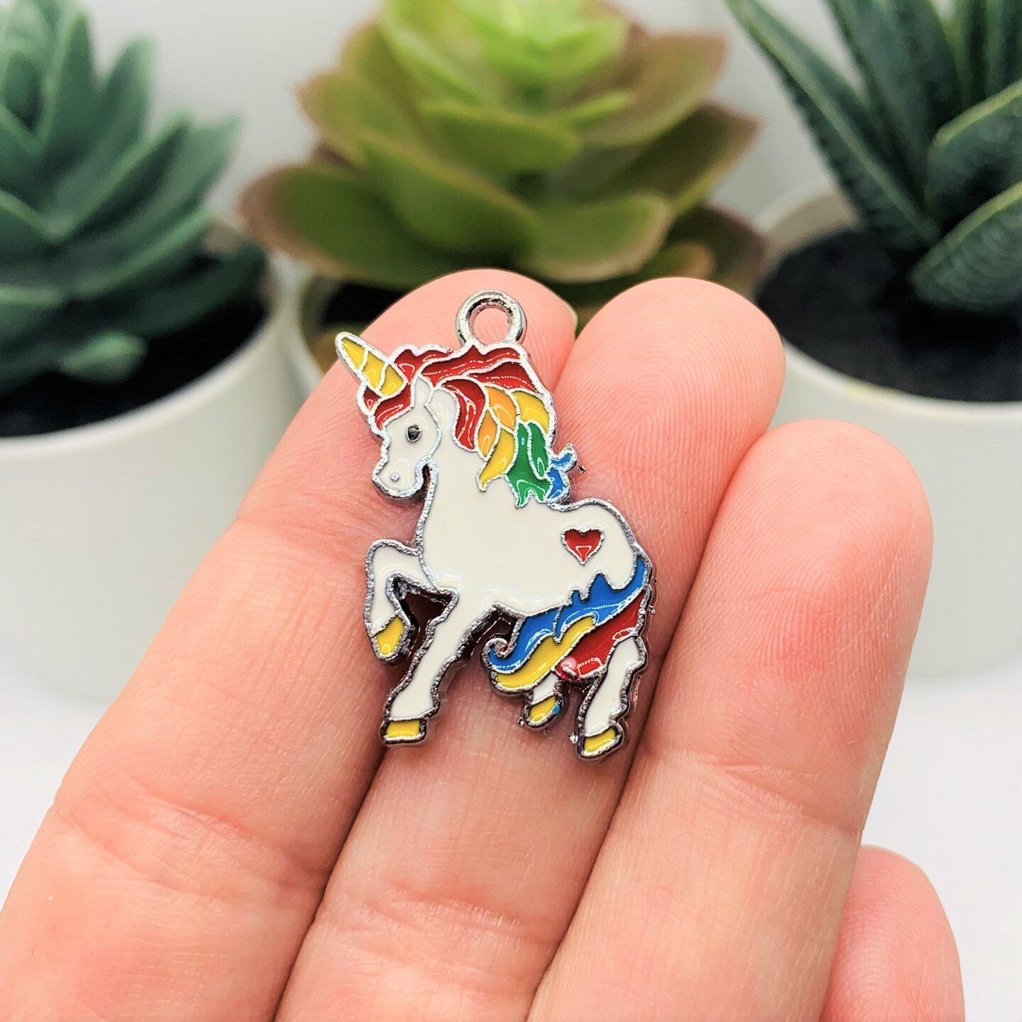 4, 20 or 50 Pieces: White and Rainbow Enamel Unicorn Charms