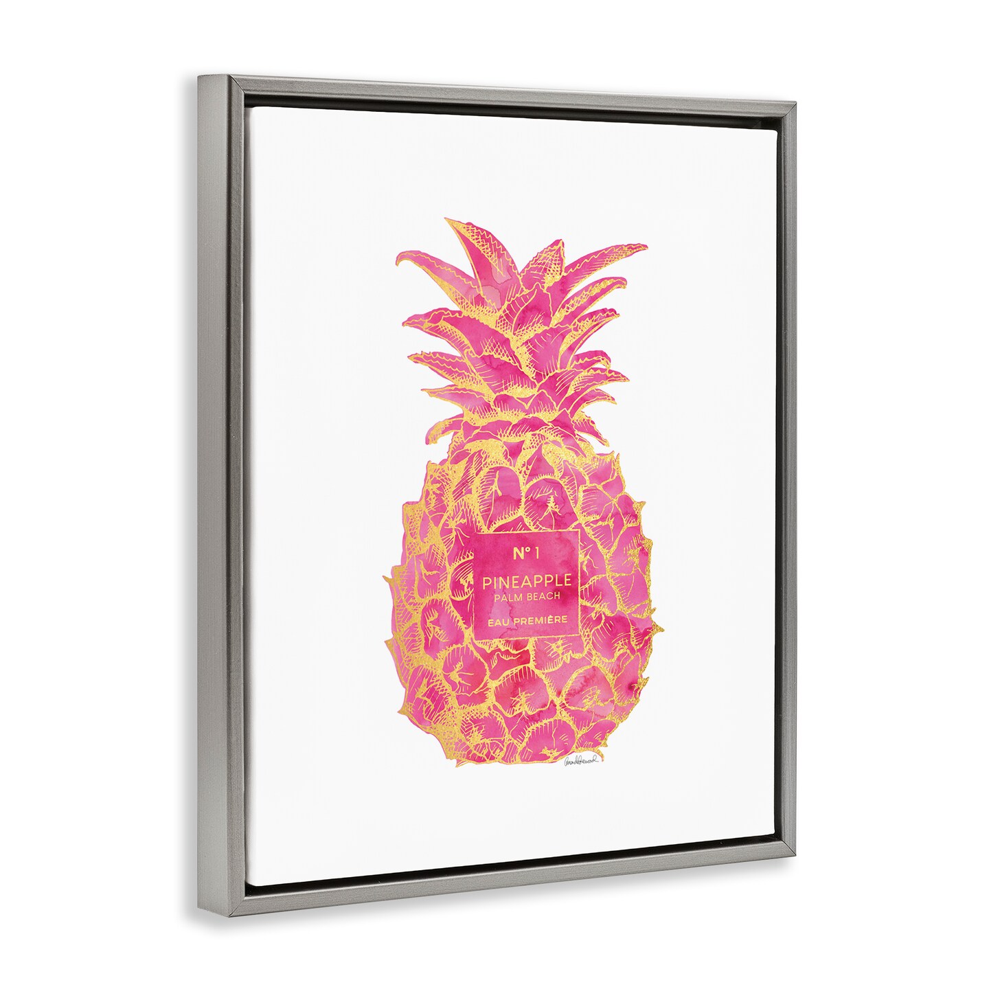 Stupell Industries Glam & Pink Pineapple Framed Floater Canvas Wall Art Design by Amanda Greenwood