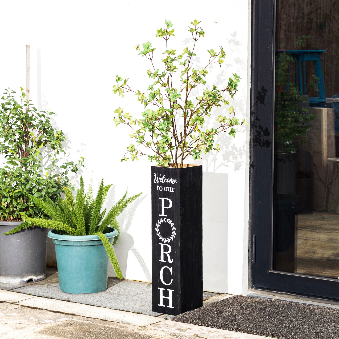 Set of 2 30&#x22;H Double Sided Solid Wood Boxed &#x22;WELCOME&#x22; Porch Signs