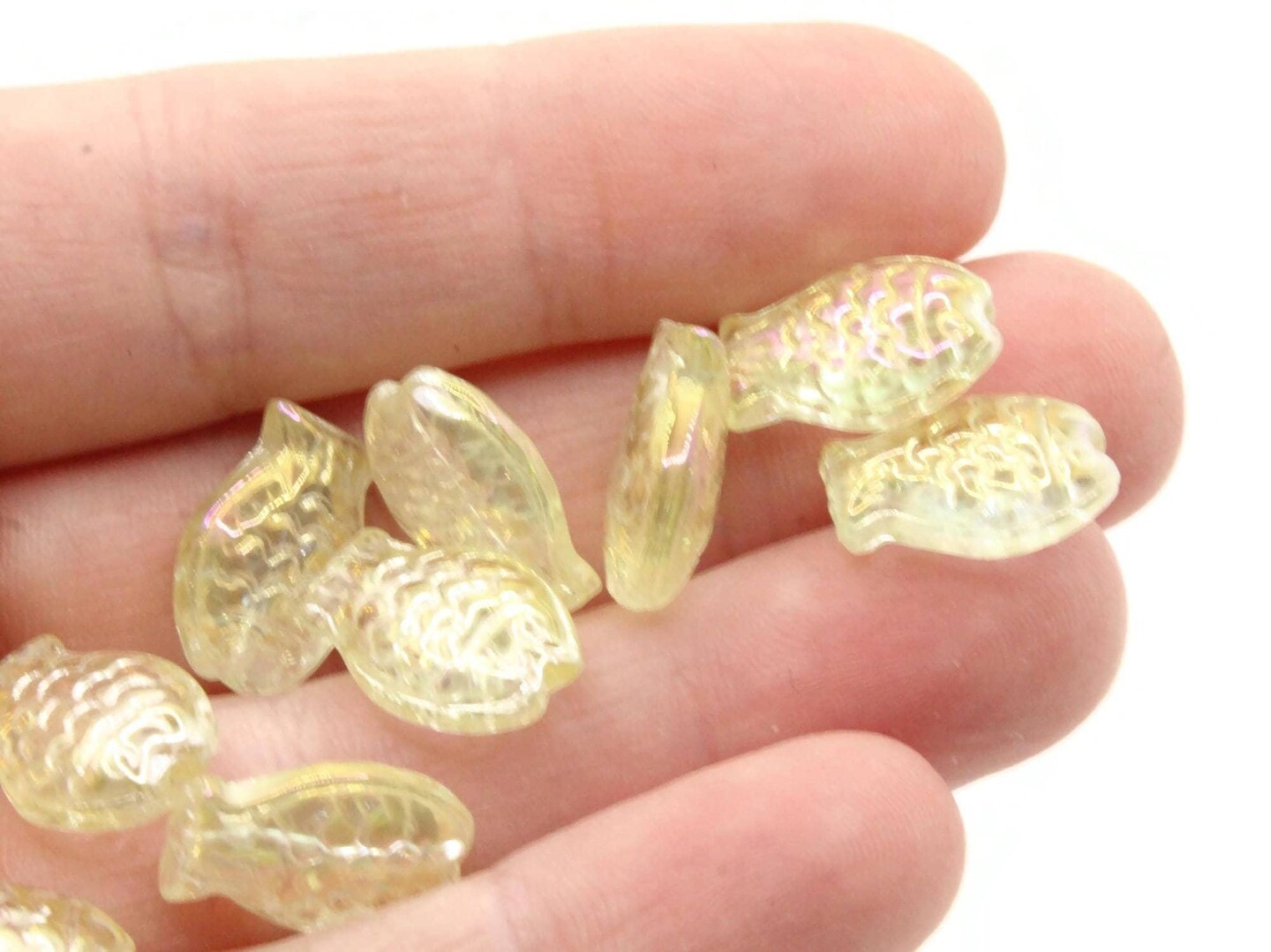 10 14mm Yellow Pressed Glass Fish Ocean Animal Beads