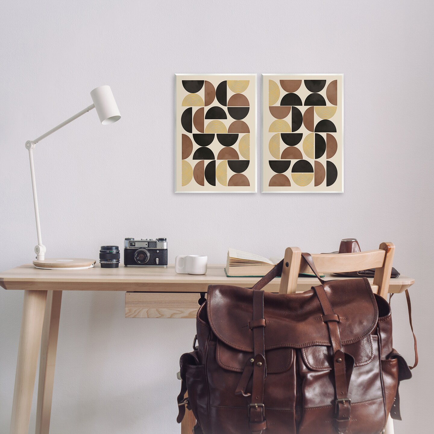 Stupell Industries Midcentury Geometric Semicircles 2 pc Wall Plaque Art Set Design by Nina Blue