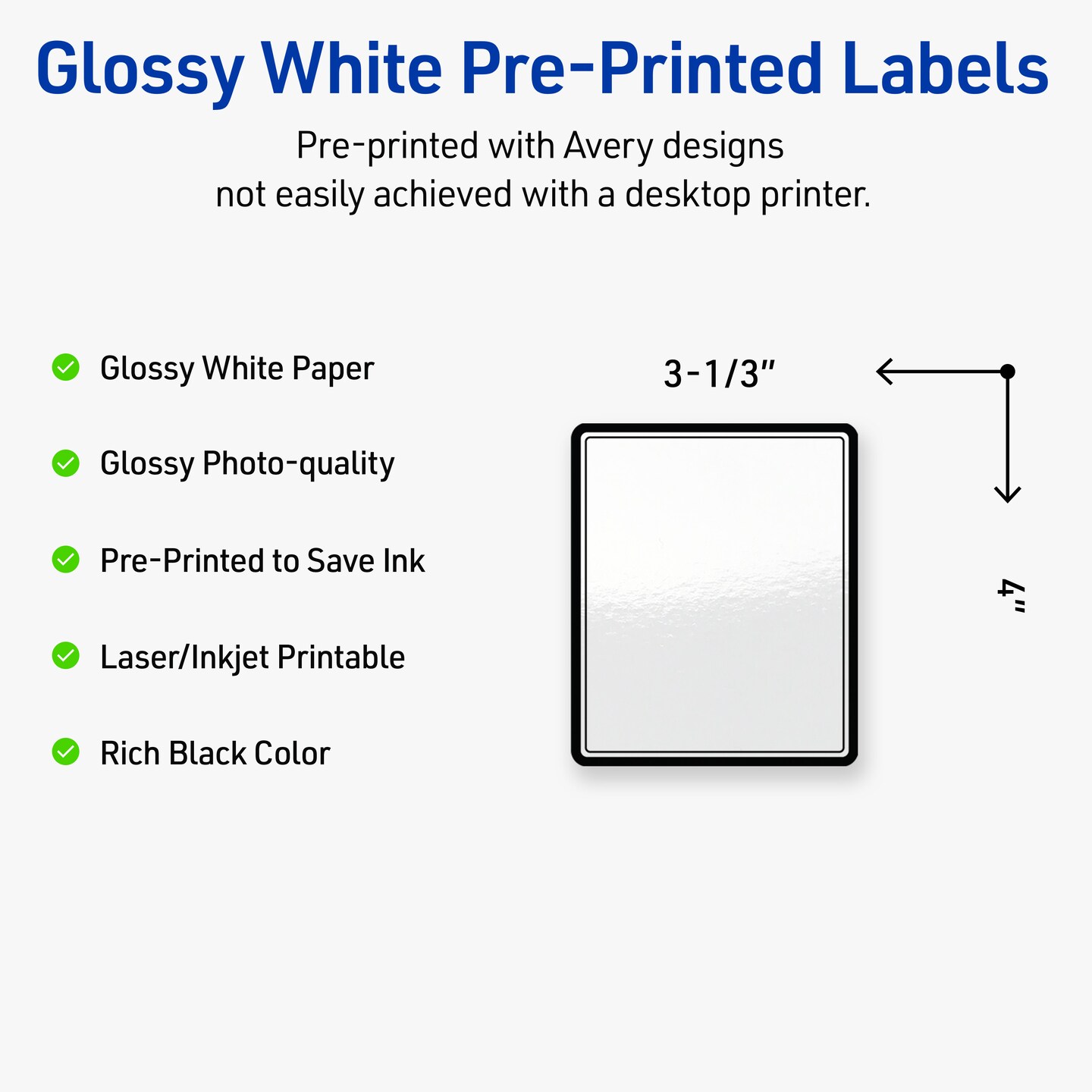 Avery Printable Rectangle Labels, Double Black Border, 4&#x22; x 3-1/3&#x22;, Glossy White Rectangle Labels, Permanent, Laser/Inkjet, 40ct, Great for Product Labels