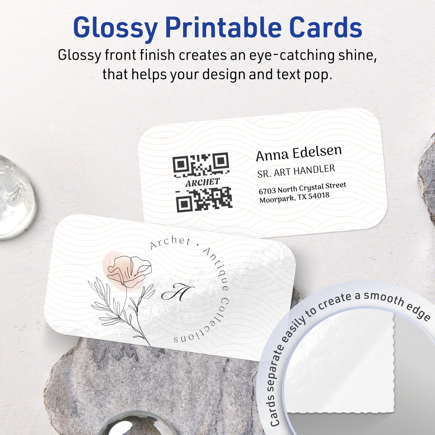 1-3/4&#x22; x 3-1/2&#x22; Rectangle Rounded Corners, Glossy White Business Cards