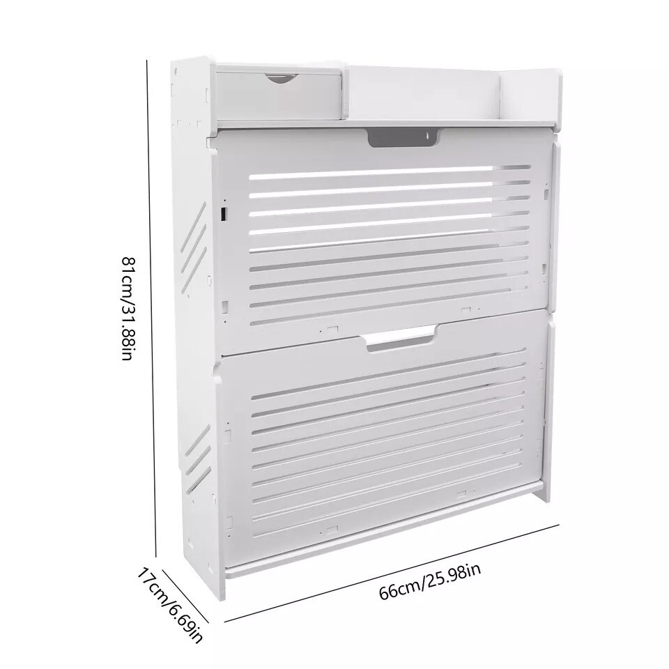 2-Layer Flip Drawer Shoe Storage Cabinet Organizer PVC Narrow Shoe Rack Stand