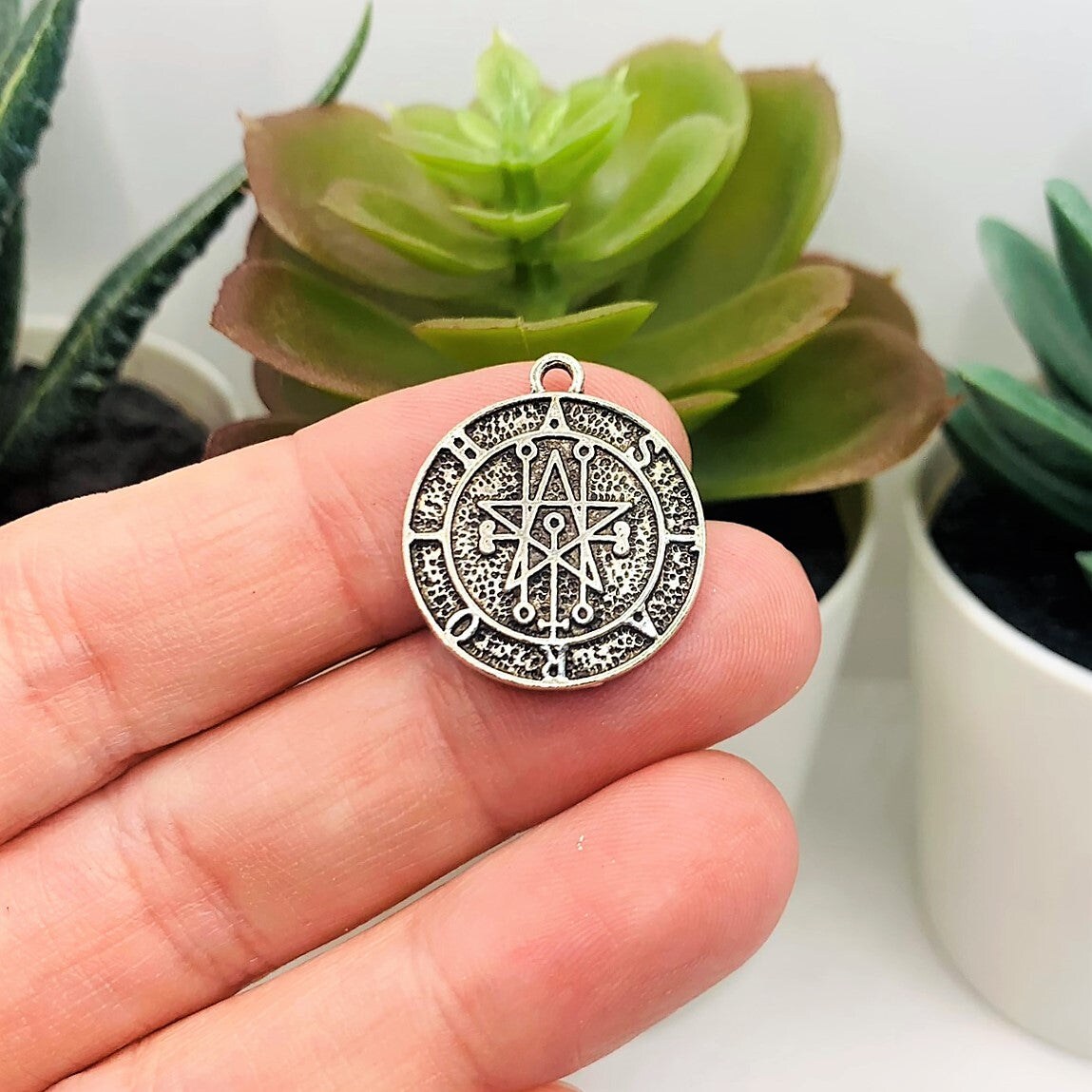 1, 4, 20 or 50 Pieces: Antiqued Silver Astaroth Demon Sigil Pendant Charm