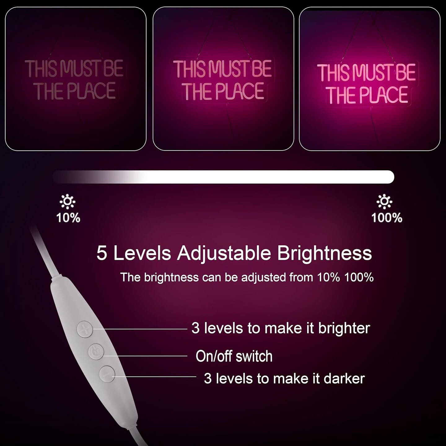 This Must Be The Place Neon Sign for Wall D&#xE9;cor Dimmable LED Neon Light USB Powered Neon Art Signs(Pink)