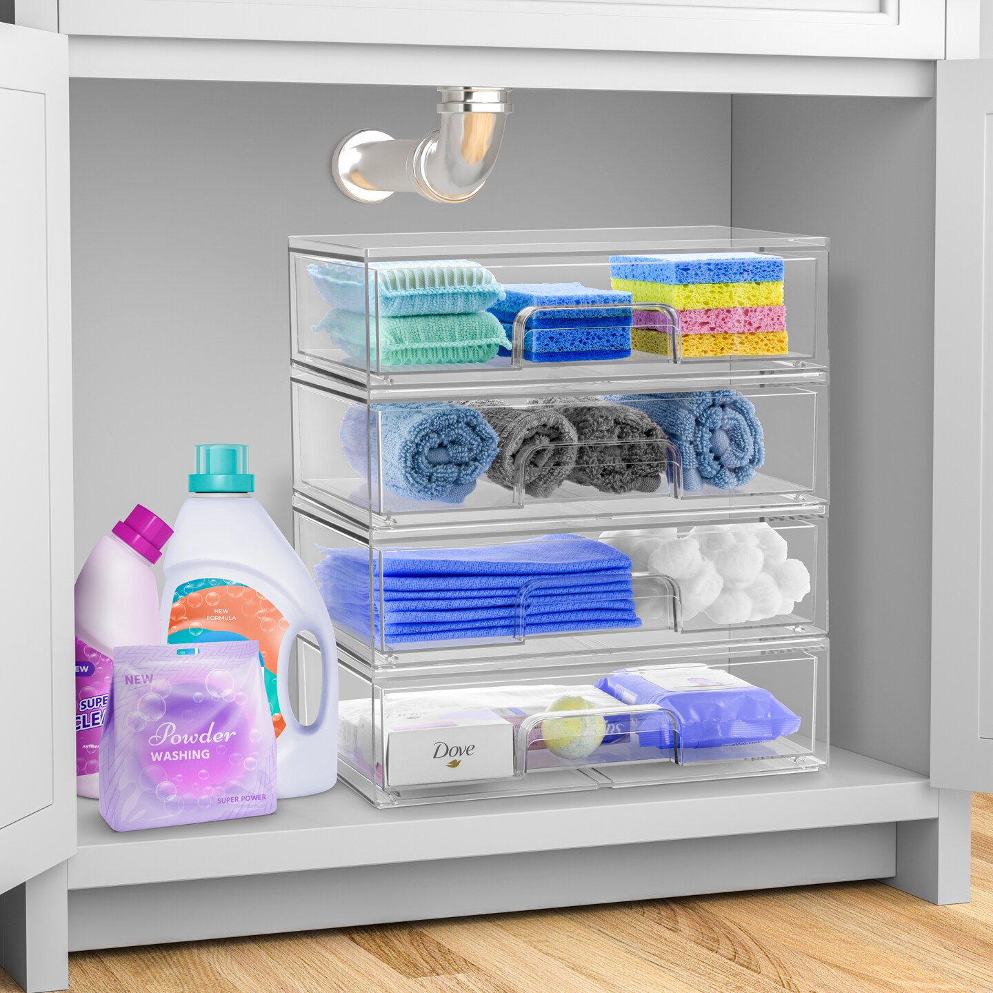 Sorbus Acrylic Storage Containers with Pull-Out Drawers - 2 Pack, 12&#x201D; Clear Long Stackable Storage Bins Set