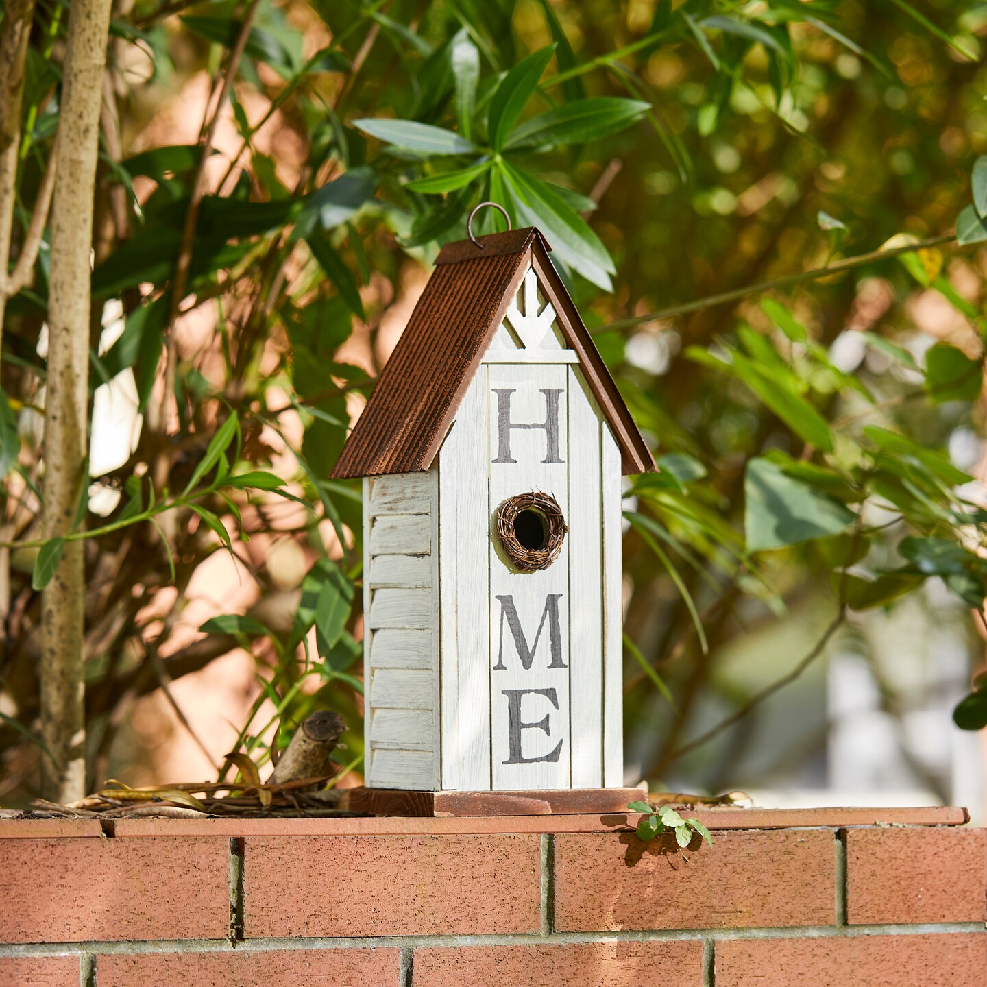 Set of 2 14.75"H Distressed Solid Wood "HOME" Inspiration Decorative Outdoor Garden Birdhouse