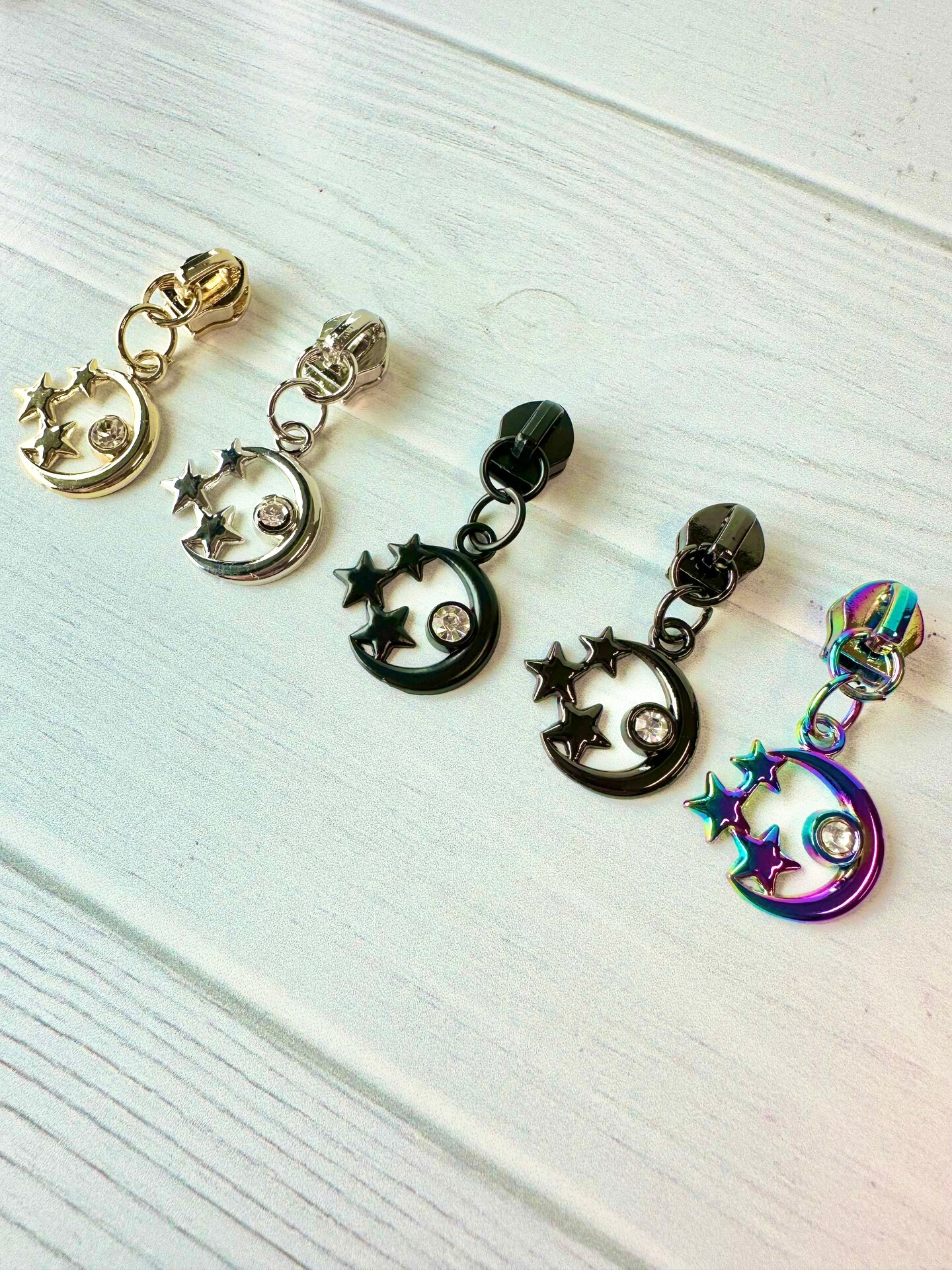Rhinestone Moon zipper pulls