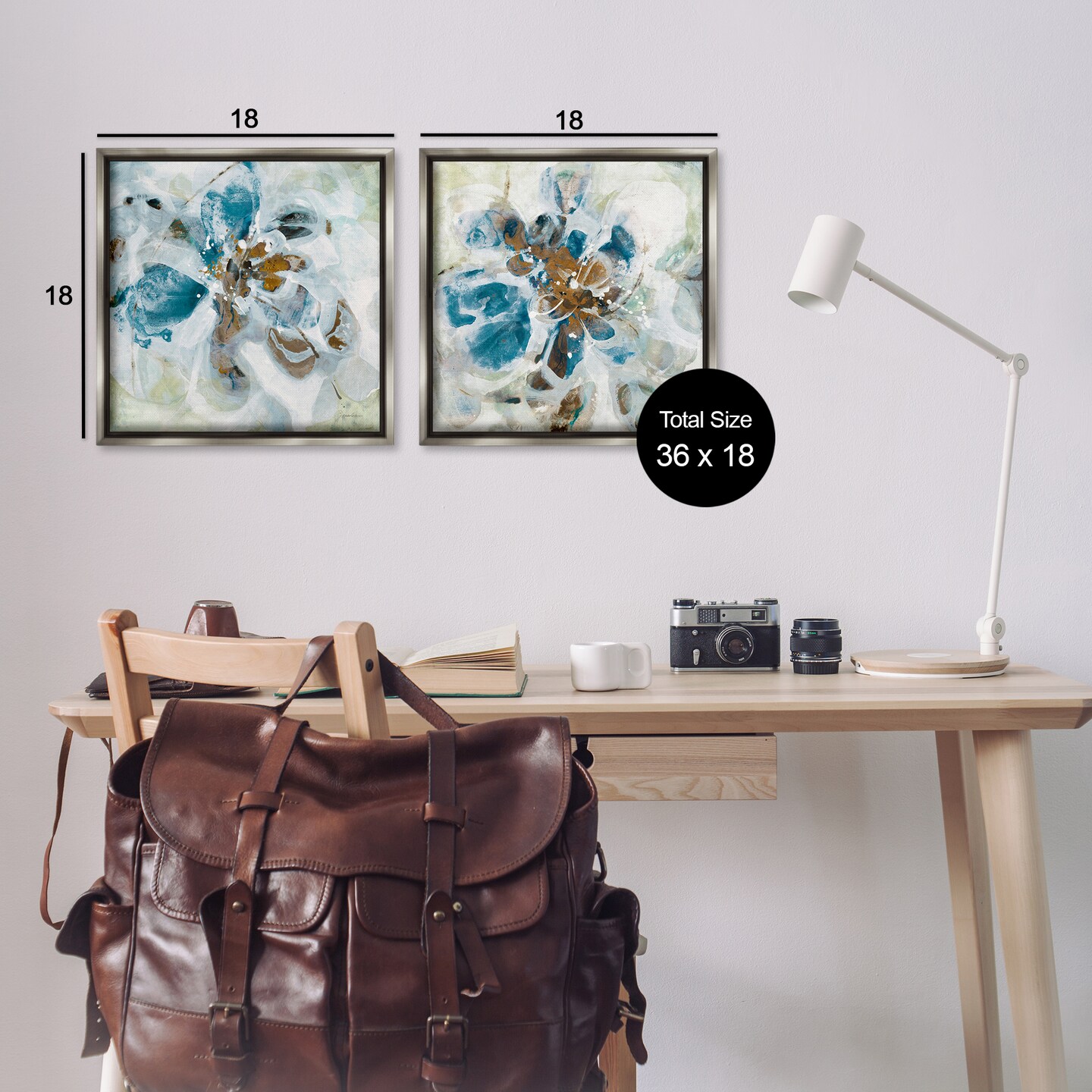 Stupell Industries Teal Abstract Flower Petals 2 pc Framed Floater Canvas Wall Art Set Design by Liz Jardine