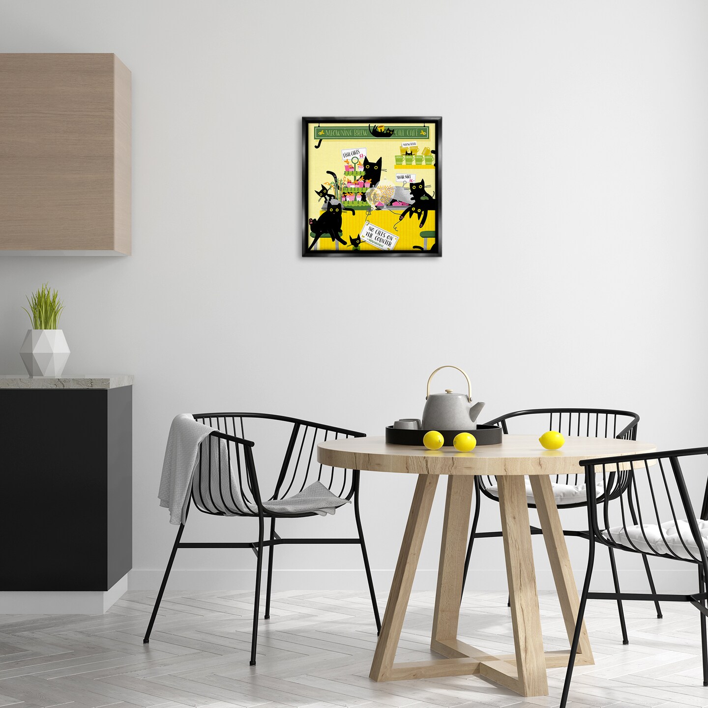 Stupell Industries Silly Cat Café Bakery Framed Floater Canvas Wall Art Design by Leeza Hernandez
