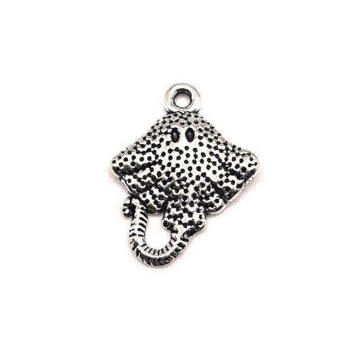 4, 20 or 50 Pieces: Silver Stingray Charms- Double Sided
