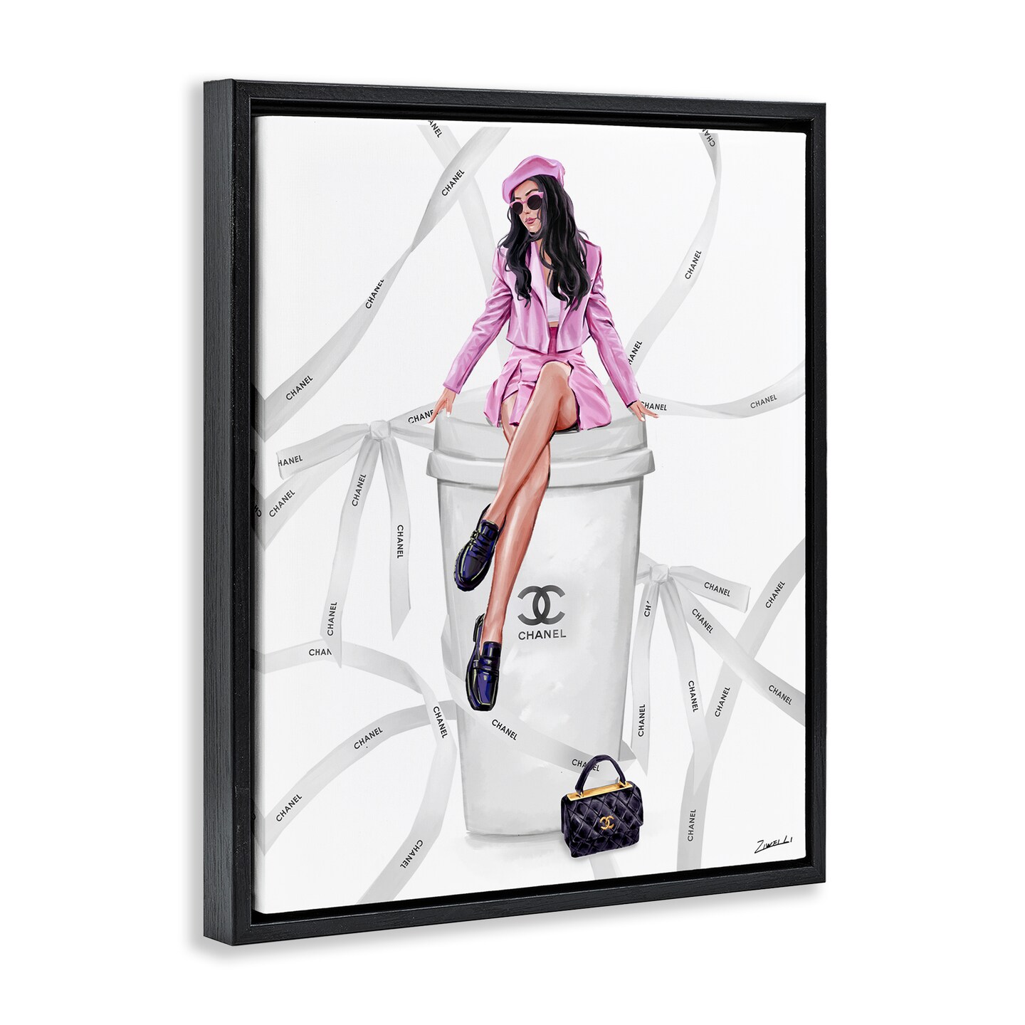 Stupell Industries Elegant Woman on Coffee Cup Framed Floater Canvas Wall Art Design by Ziwei Li