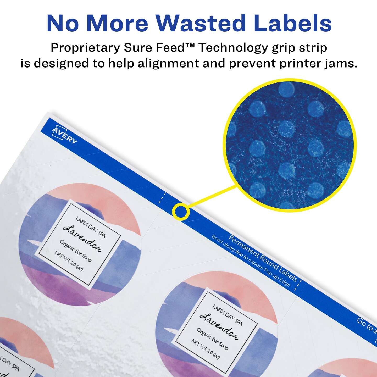 Avery Printable Round Labels with Sure Feed, 2.5&#x22; Diameter, Glossy White, 90 Customizable Labels (22830)