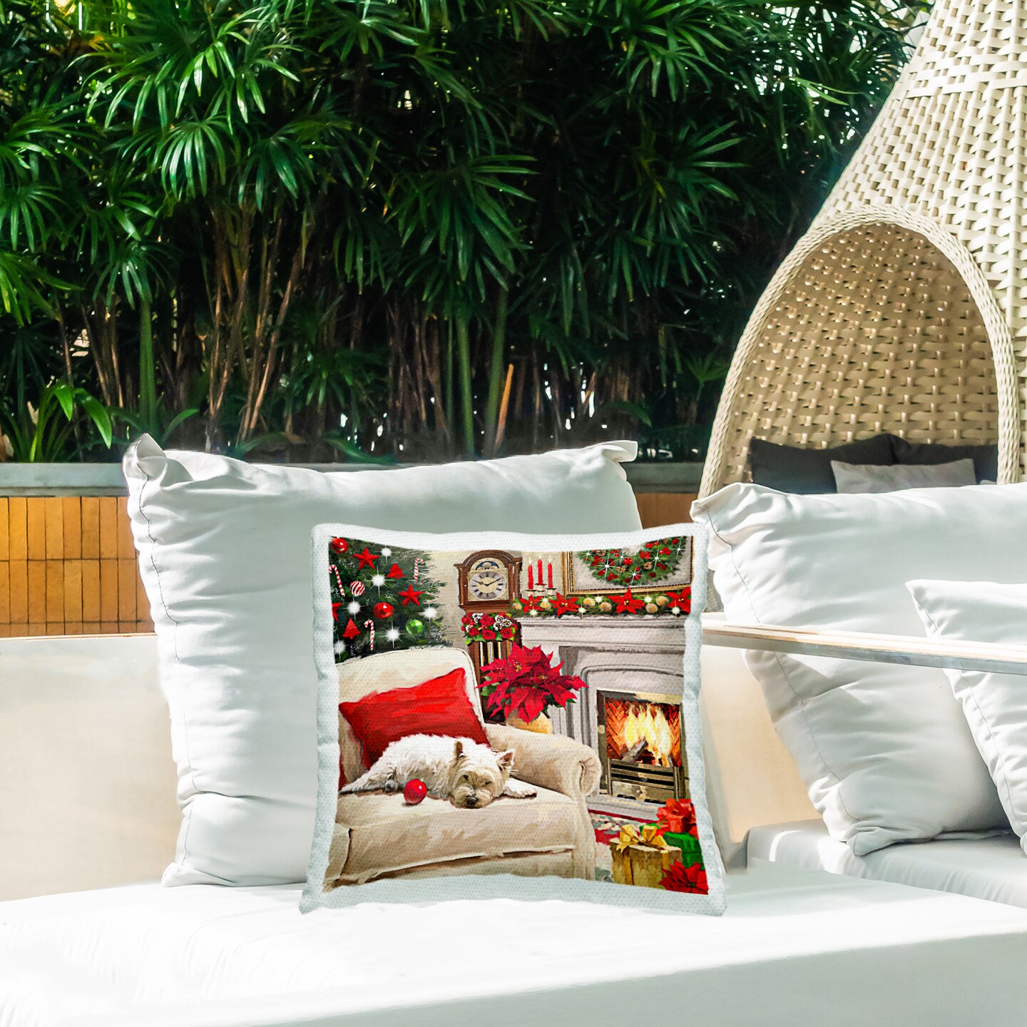 Cozy Christmas Fireplace Design by Adam Sanderson Outdoor Printed Pillow 