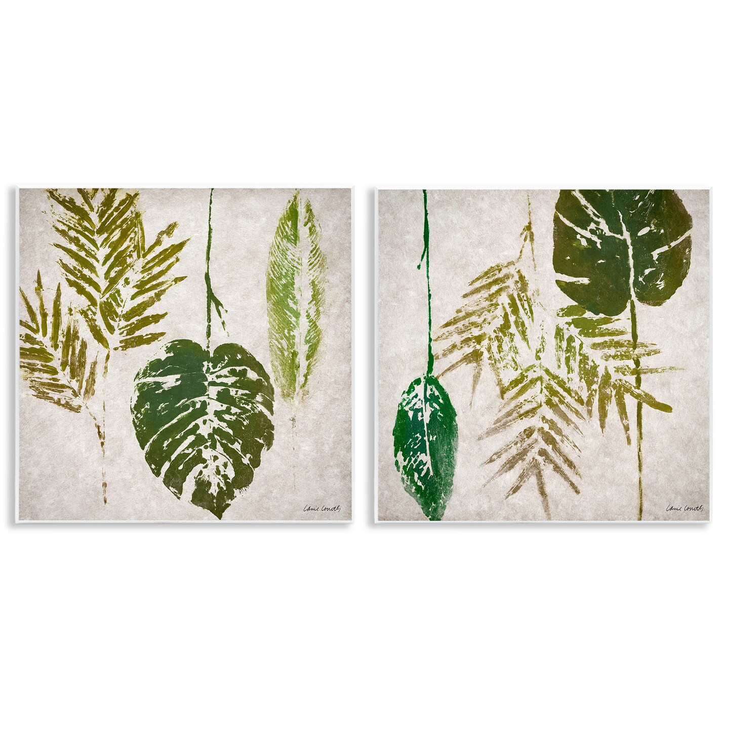 Stupell Industries Monstera Stamped Palm Leaves 2 pc Wall Plaque Art Set Design by Lanie Loreth