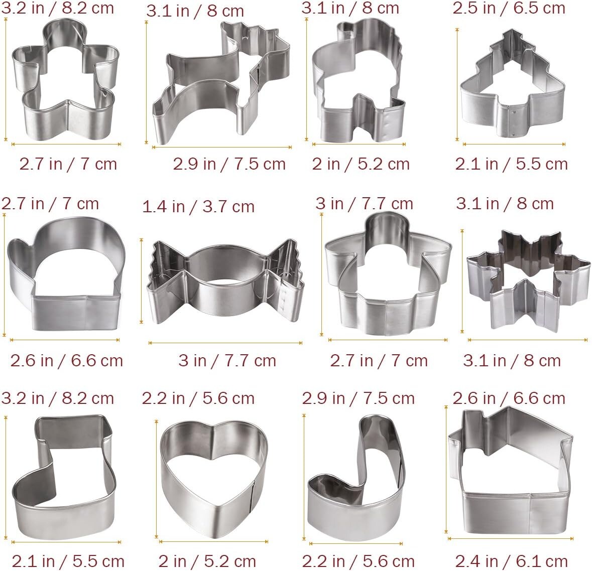 12-Piece Christmas Cookie Cutter Set - Gingerbread, Tree &#x26; More