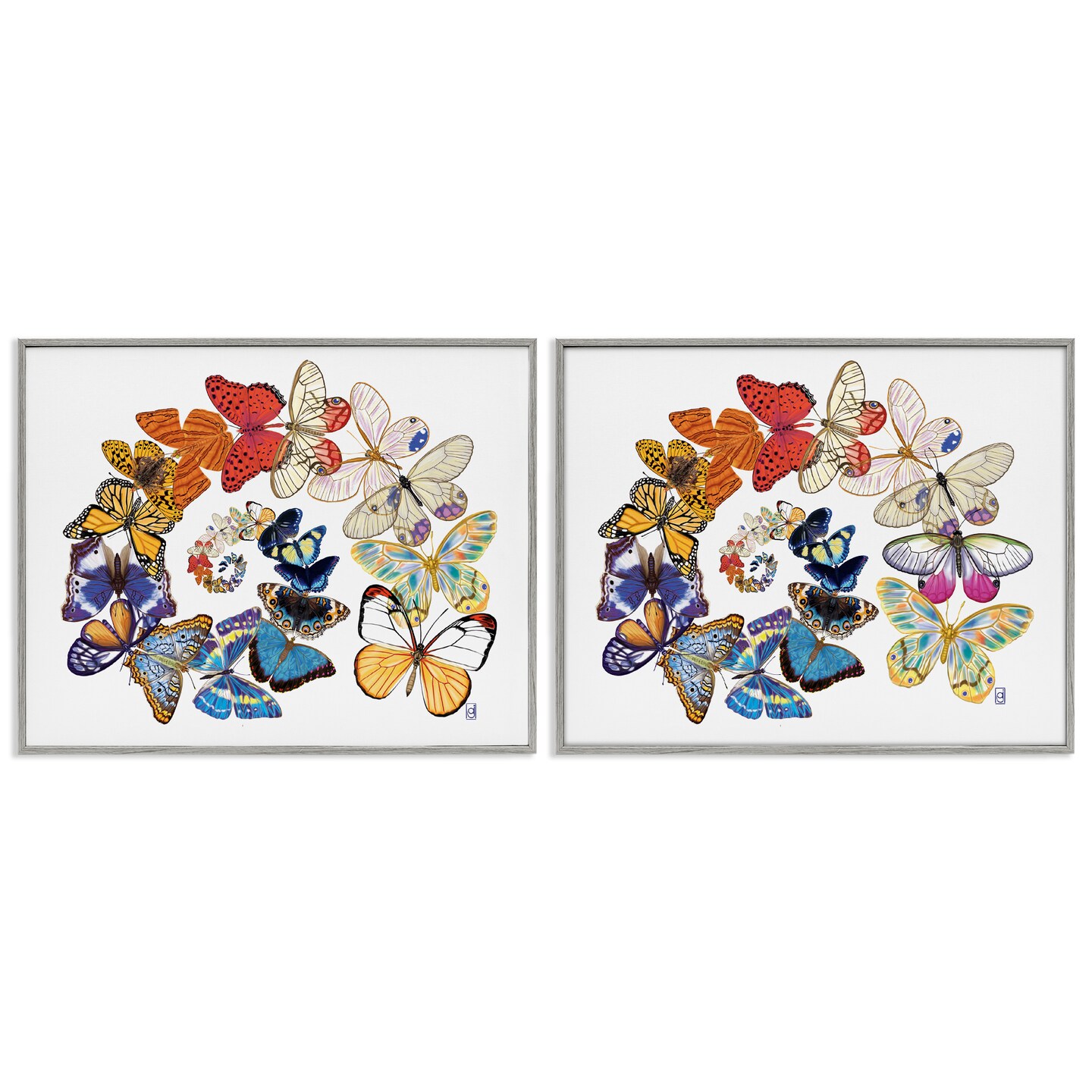 Stupell Industries Fly Away Butterfly Spirals 2 pc Framed Giclee Wall Art Set Design by Ann Jasperson