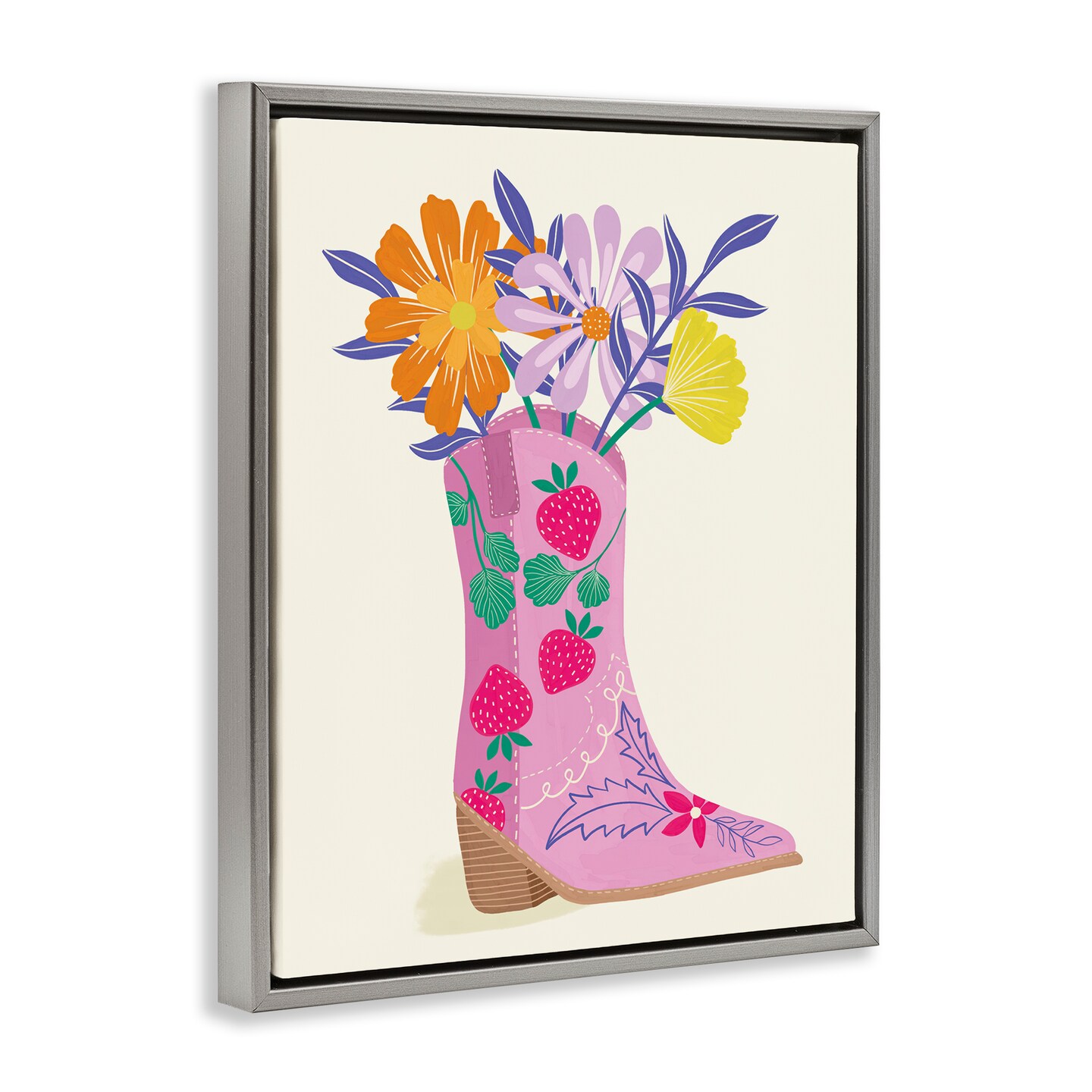 Stupell Industries Strawberry Patterned Floral Boots Framed Floater Canvas Wall Art Design by Aralma