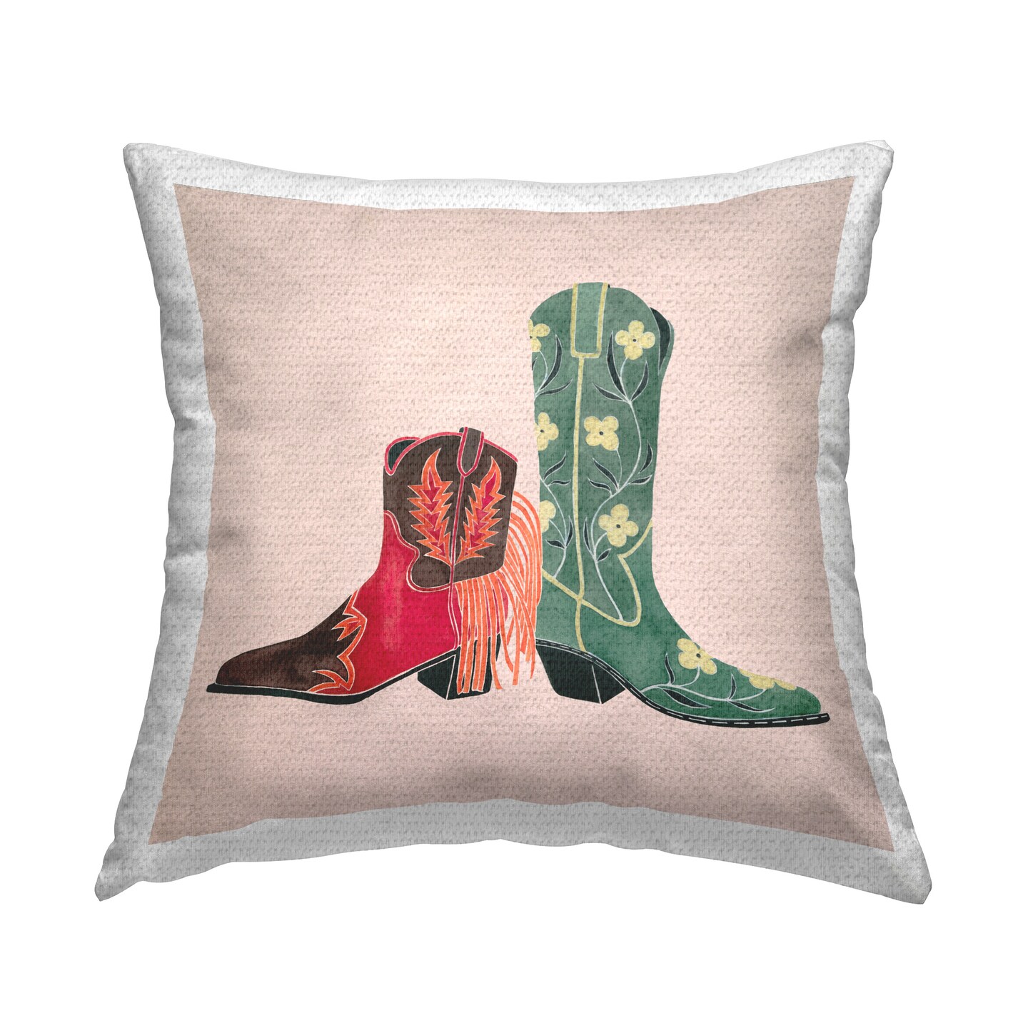 Patterned Cowboy Boots Design by Grace Popp Outdoor Printed Pillow 