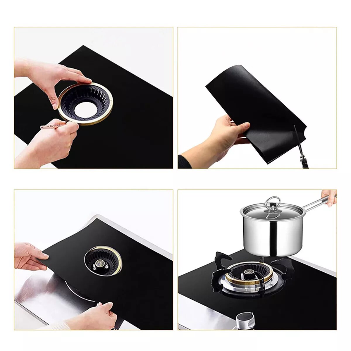 Kitcheniva 6x Reusable Non-Stick Black Gas Range Covers Protector Liner